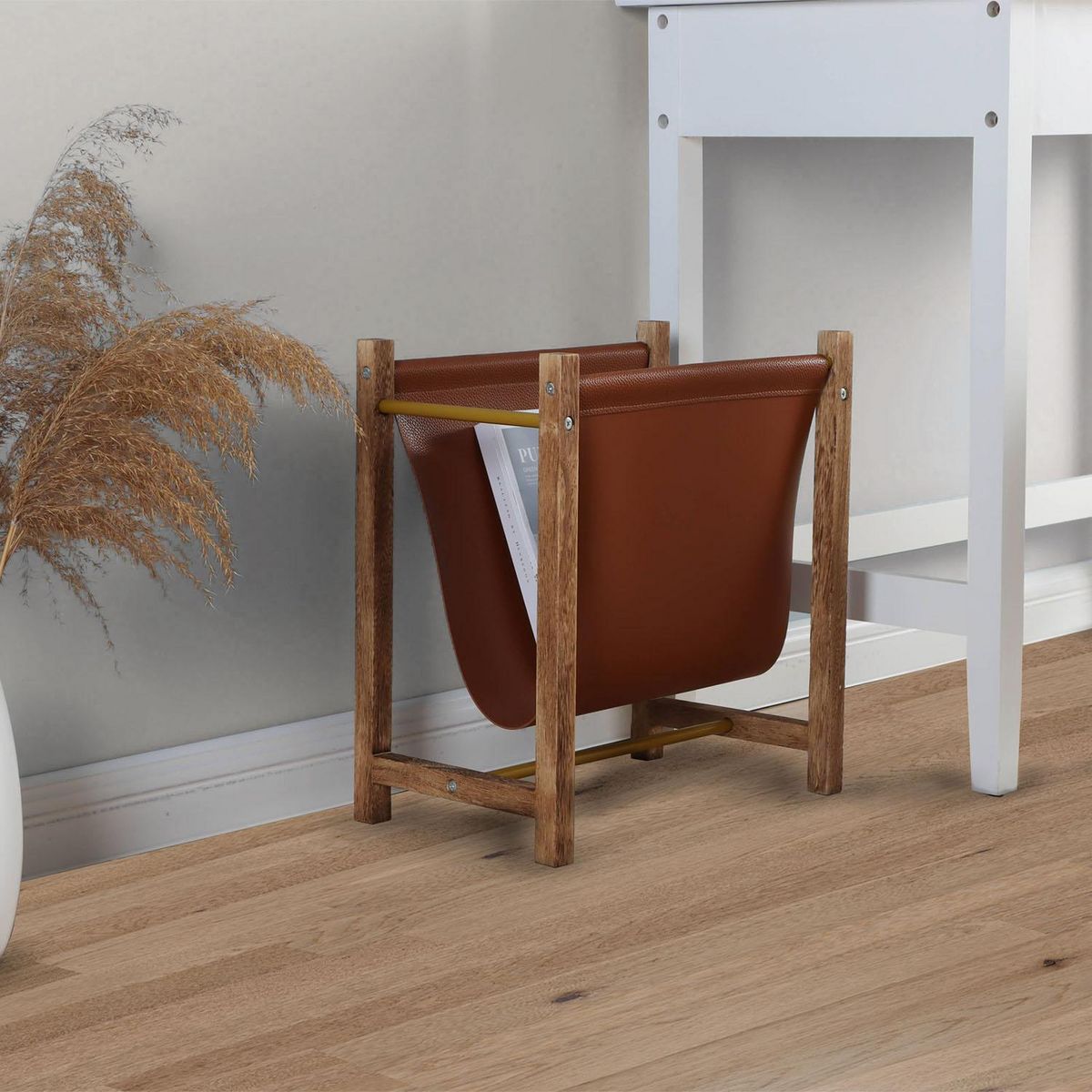 VS VENTA-STOCK Porte-revues Bento en cuir synthétique et bois naturel