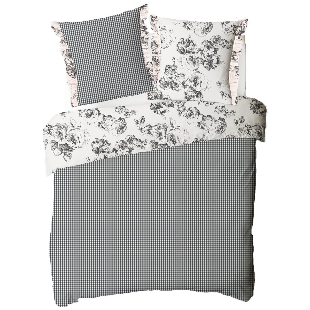 FUTURE HOME Parure de lit 2 personnes en coton 57 fils imprimé ecru