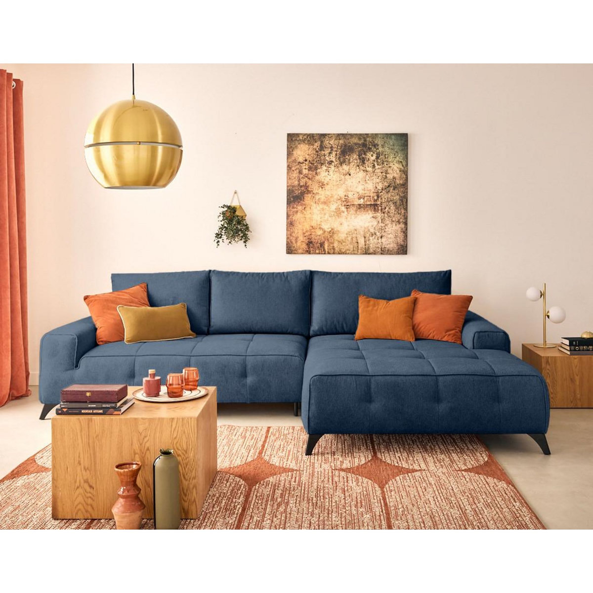 LISA DESIGN Rimini - canapé d'angle droit 4 places convertible avec coffre en tissu texturé