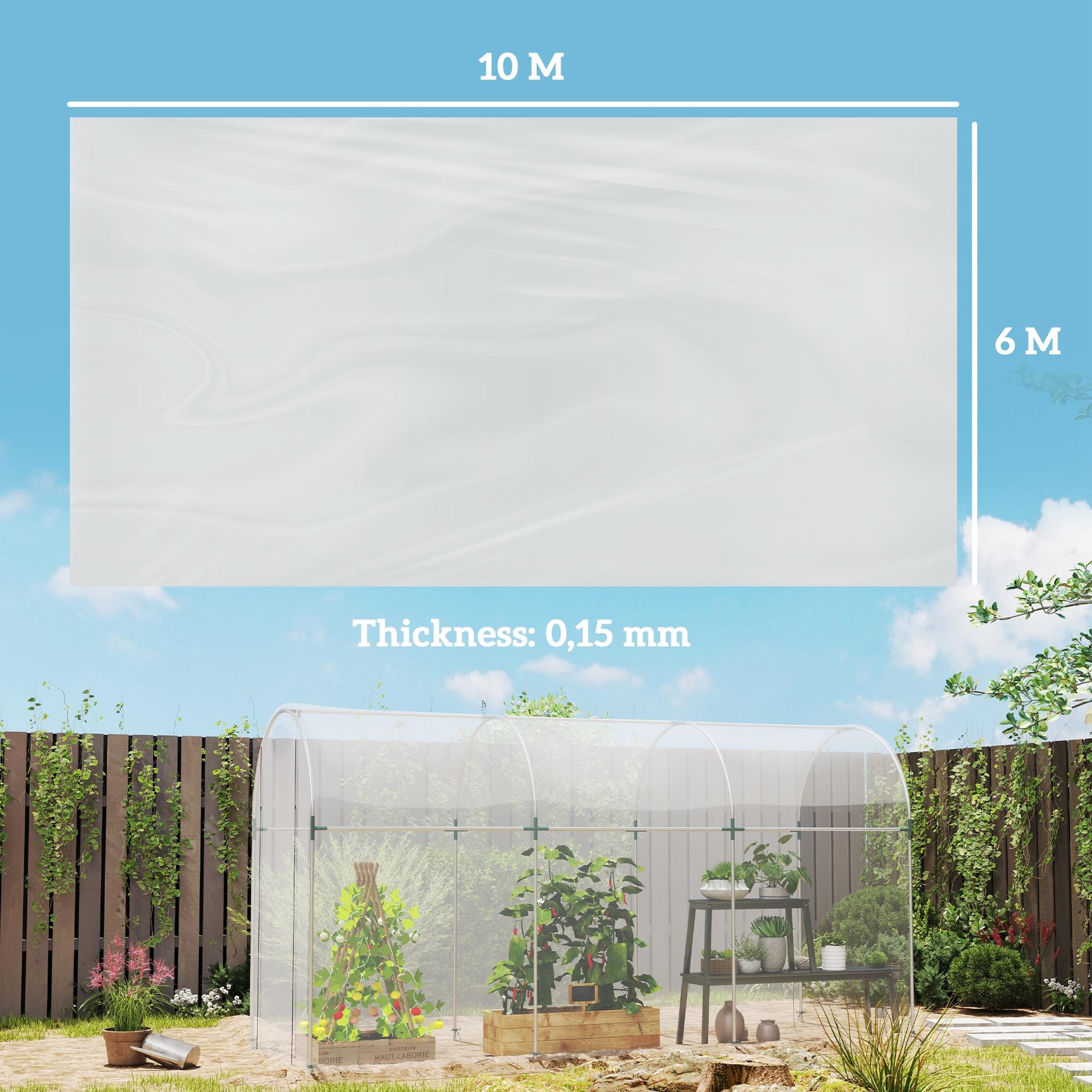Voir la diapositive 3 : OUTSUNNY Bâche de rechange serre tunnel 6 x 10 m PP haute densité 150 g/m² transparent