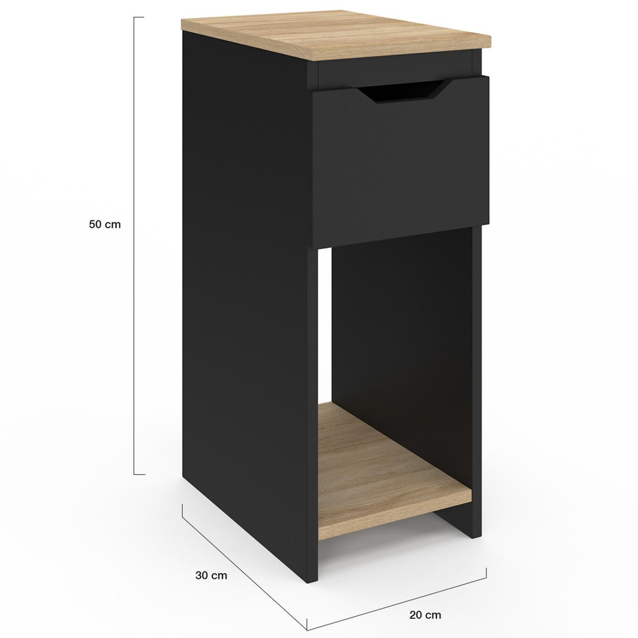 Voir la diapositive 4 : ID MARKET Lot de 2 tables de chevet étroites anouk 1 tiroir avec niche noir et bois