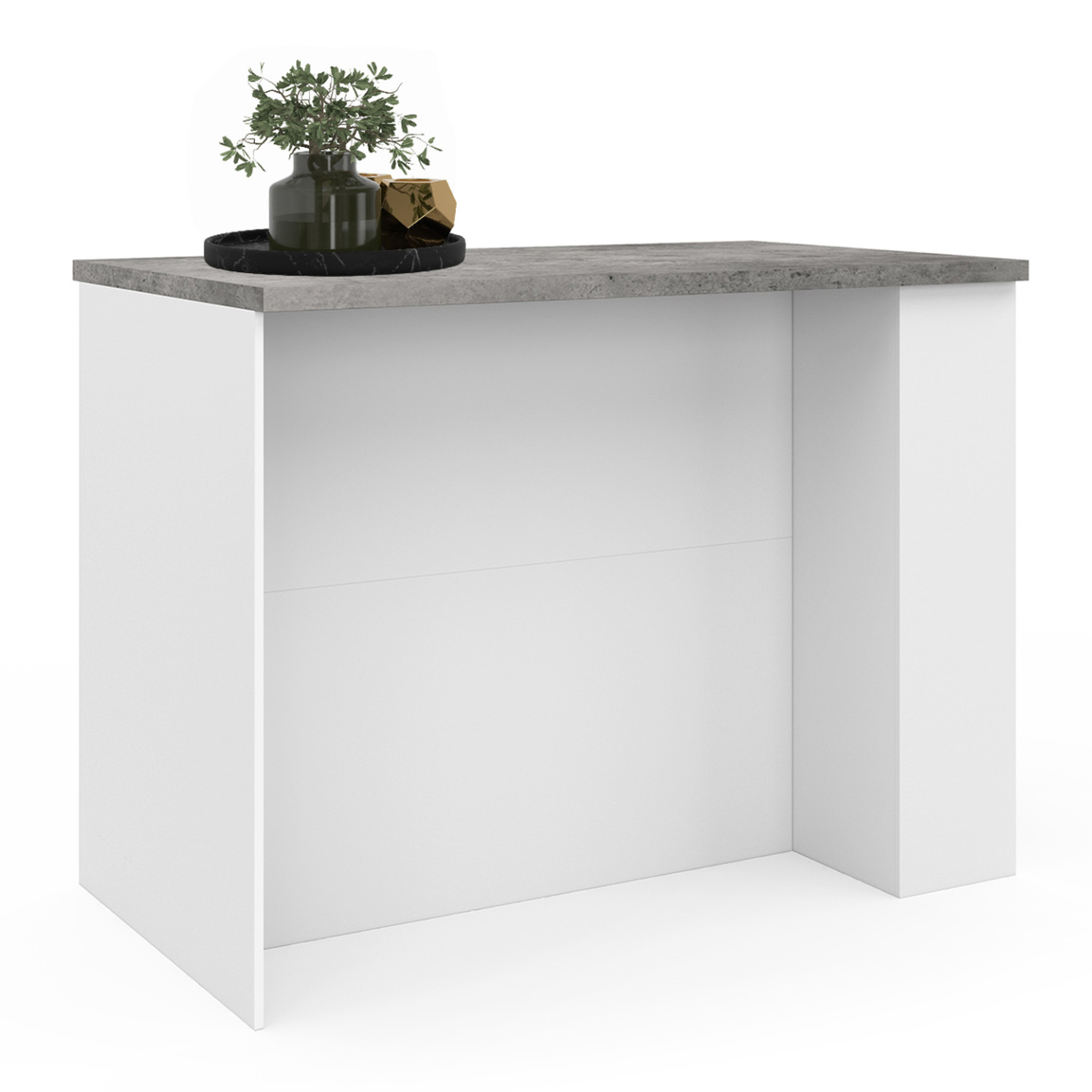 Voir la diapositive 4 : ID MARKET Ilot central tibo 120 cm bois blanc avec plan de travail façon béton