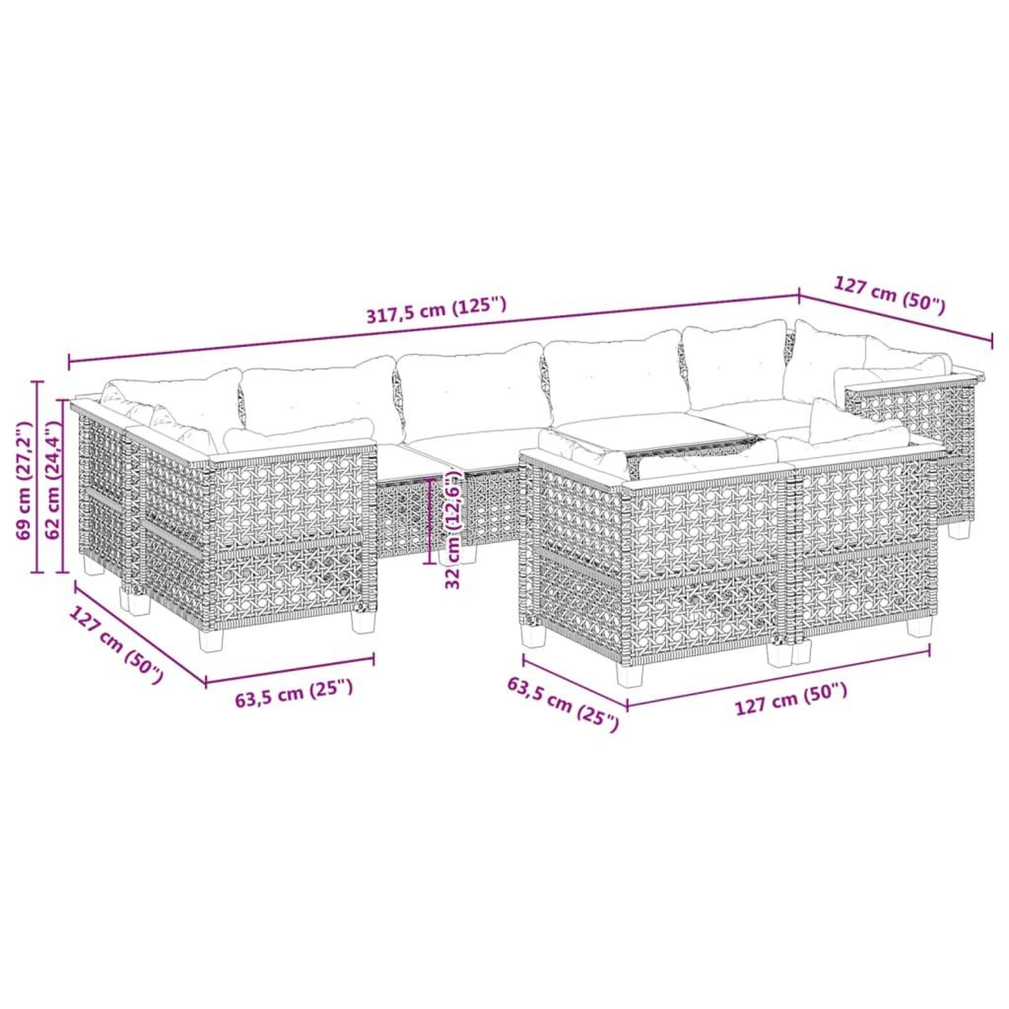 Voir la diapositive 6 : VIDAXL Salon de jardin 9 pcs avec coussins gris resine tressee