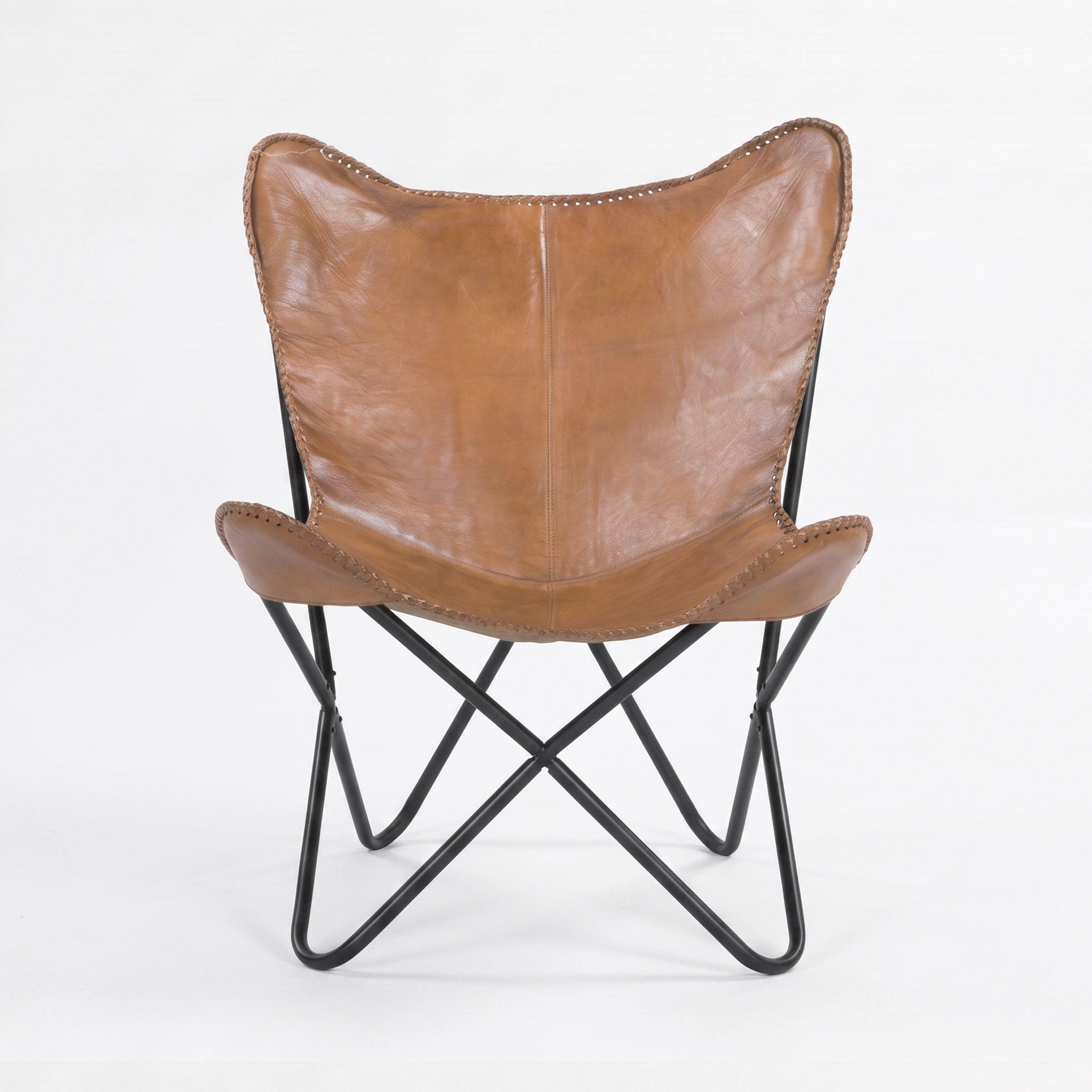 Voir la diapositive 5 : MAISON PAVANE Fauteuil papillon en cuir de buffle marron-Octave