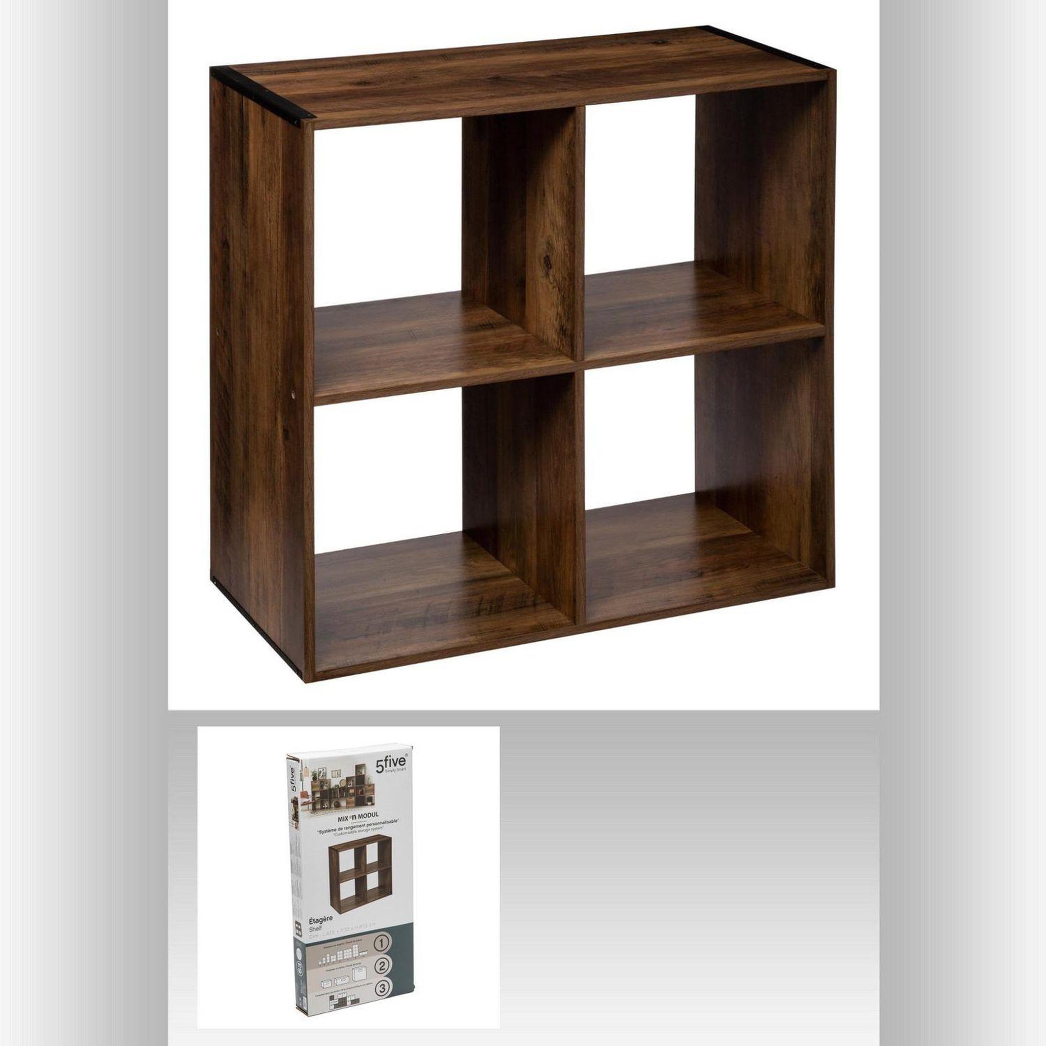 Voir la diapositive 2 : ATMOSPHERA Etagère 4 cases mix type indus - p. 32 cm x h. 67,5 cm - marron