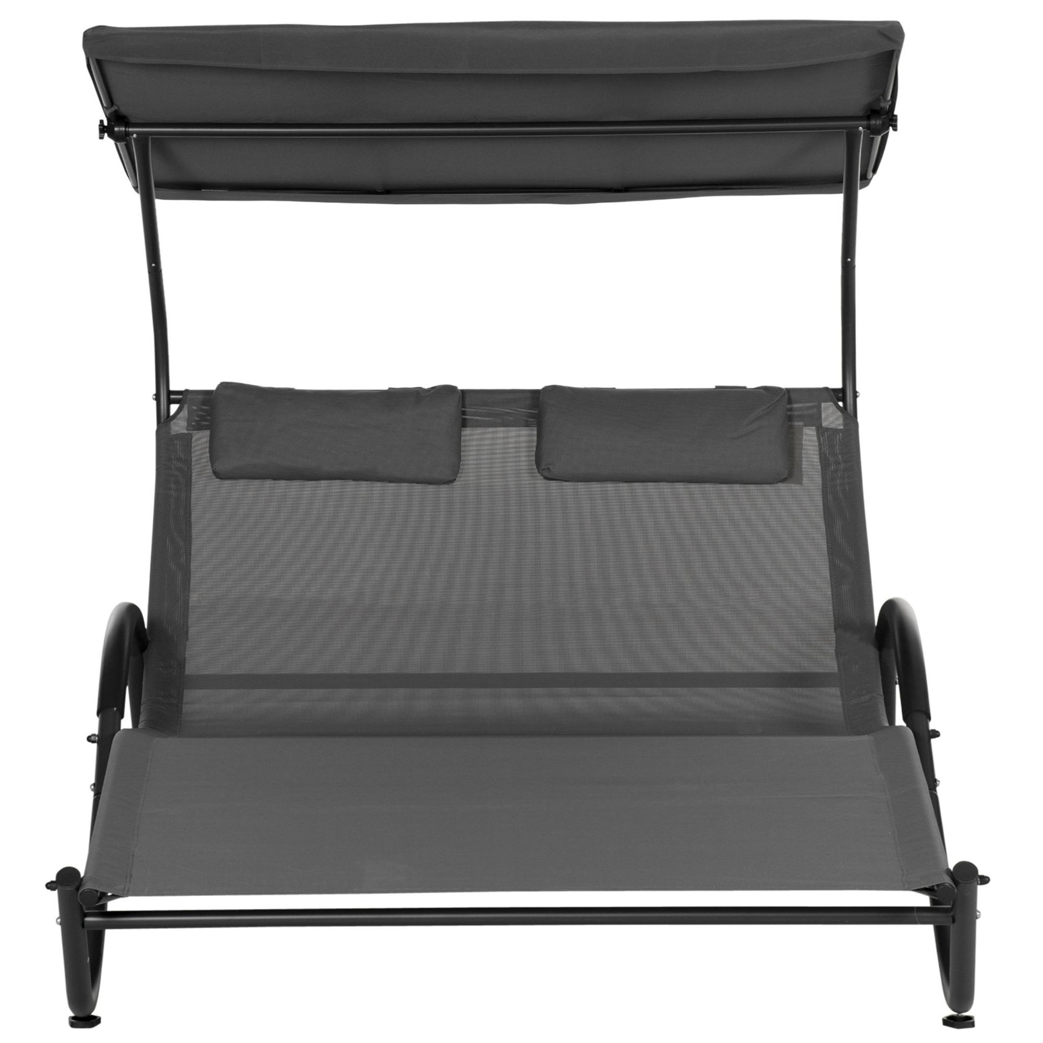 Voir la diapositive 4 : OUTSUNNY Bain de soleil 2 places lit de jardin design contemporain auvent réglable roulettes tétières acier époxy polyester gris