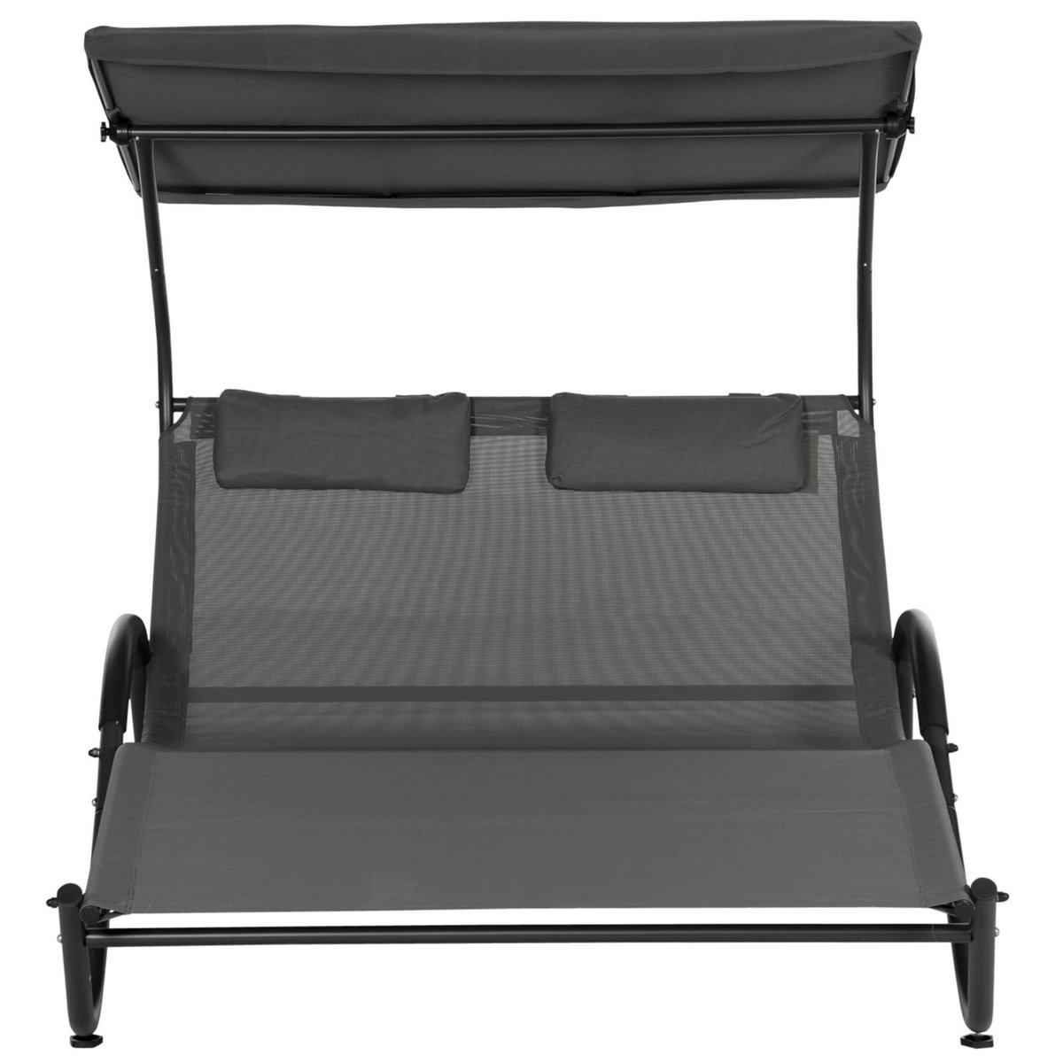 OUTSUNNY Bain de soleil 2 places lit de jardin design contemporain auvent réglable roulettes tétières acier époxy polyester gris