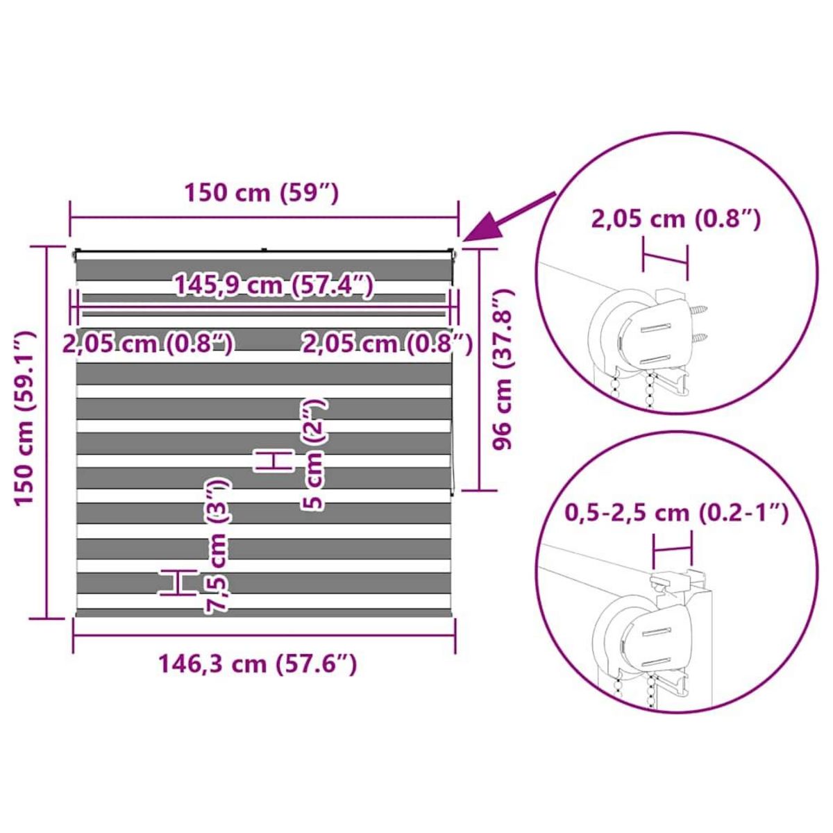 VIDAXL Store zebre gris fonce largeur du tissu 145,9 cm polyester
