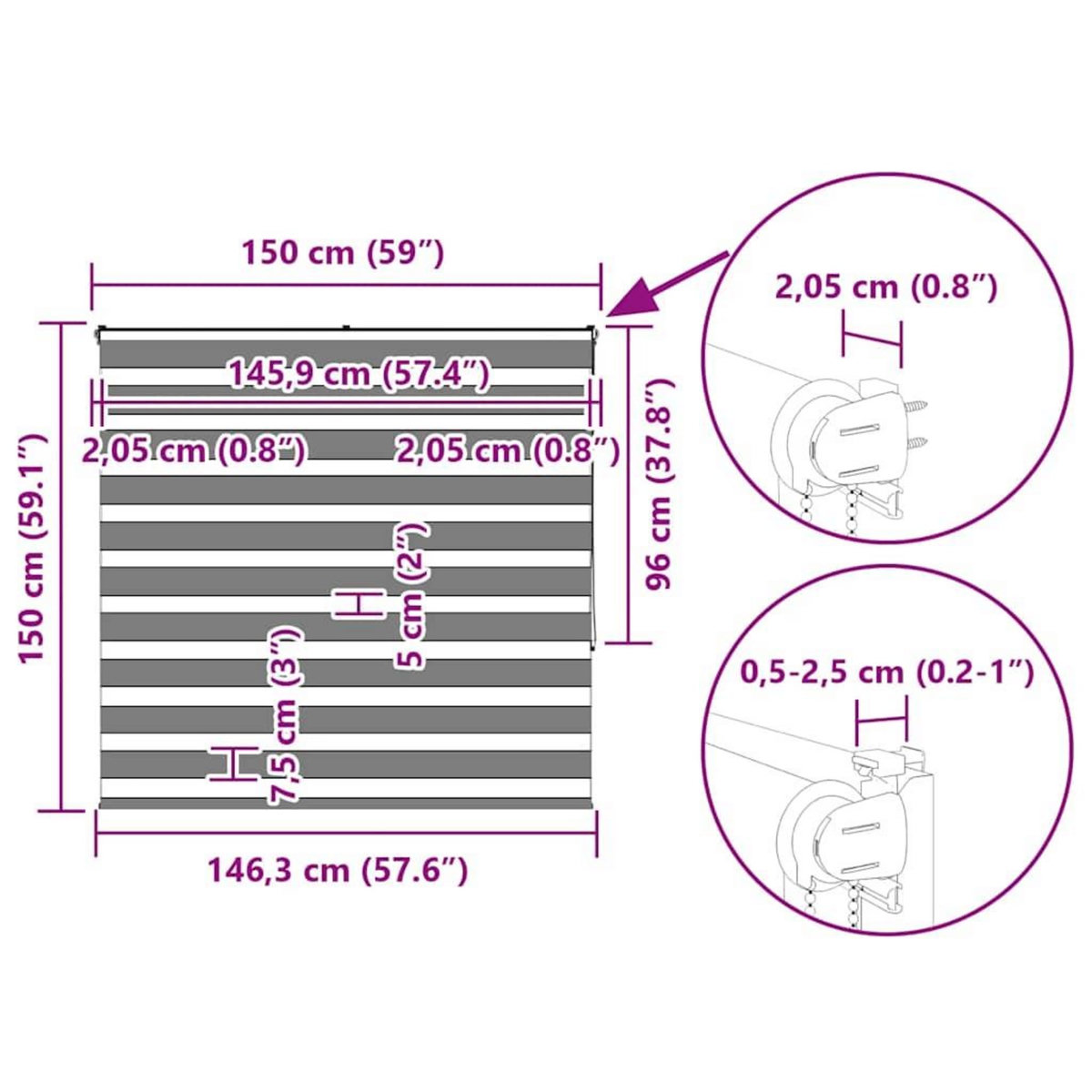 VIDAXL Store zebre gris fonce largeur du tissu 145,9 cm polyester