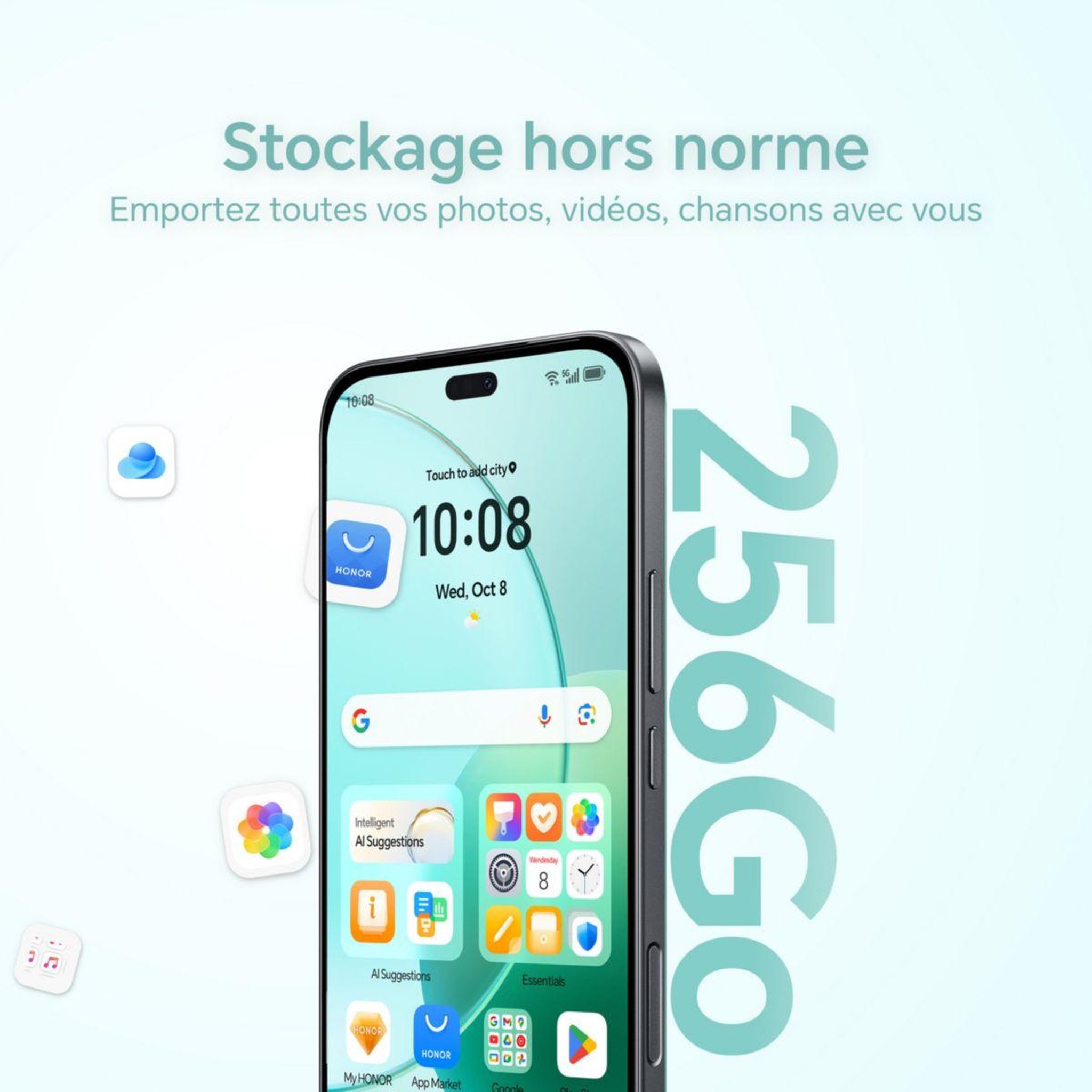 Voir la diapositive 5 : HONOR Smartphone Pack 400 Lite Noir 256Go + Buds Choice X7i