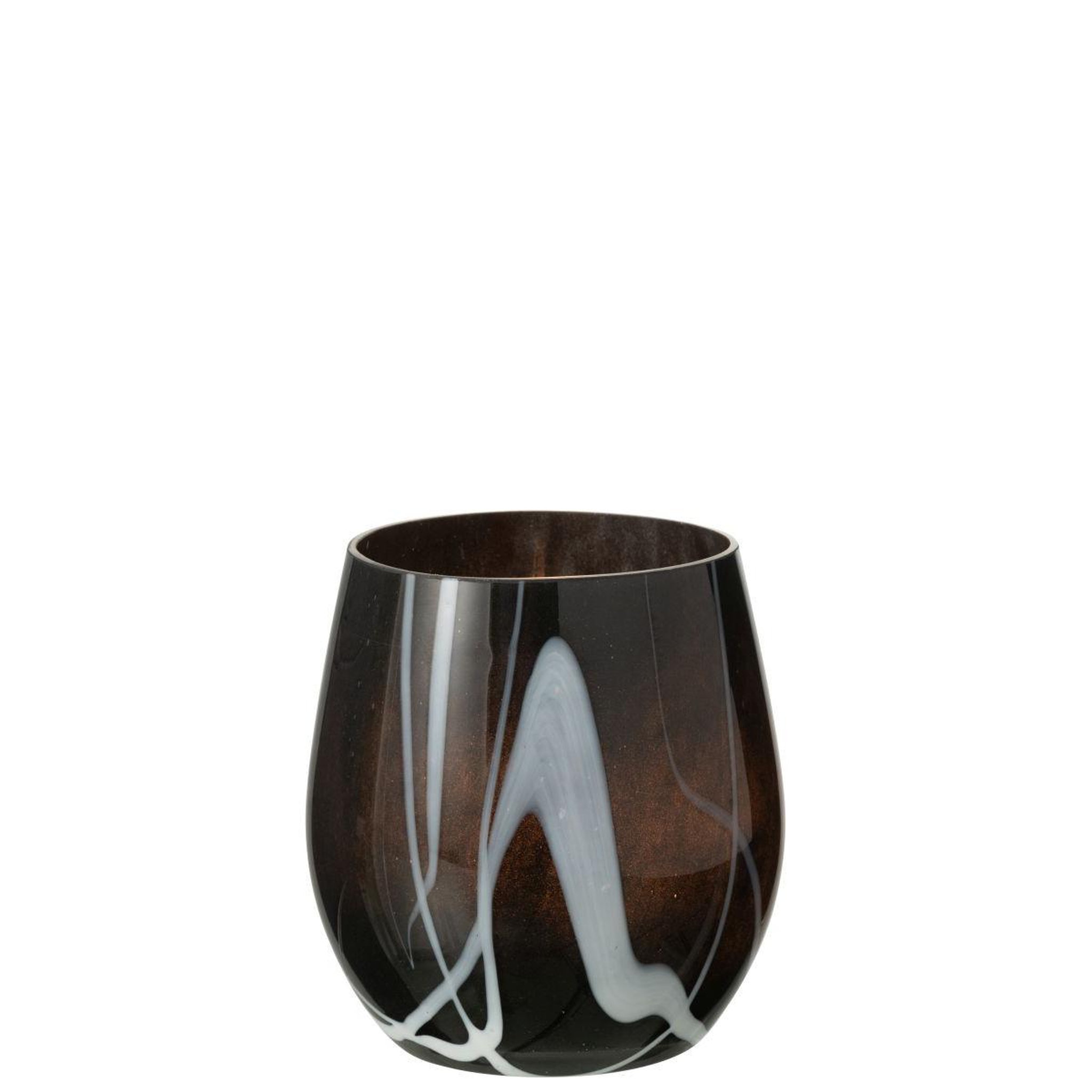 Voir la diapositive 2 : J-LINE Photophore en Verre  Effet Fumé  14cm Noir