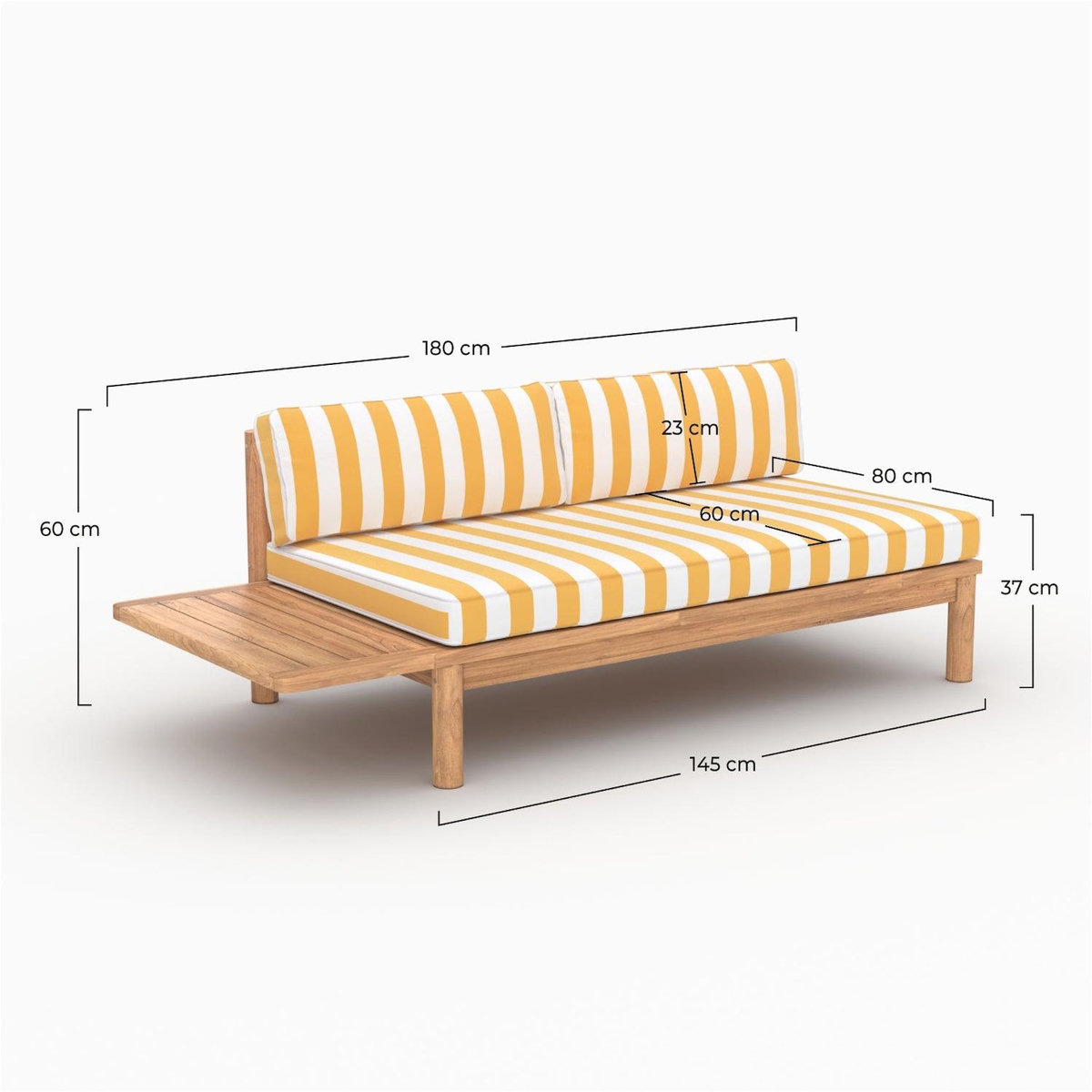 Rendez vous déco Canapé de jardin en teck massif et coussins rayés jaunes 2 places-Nadila