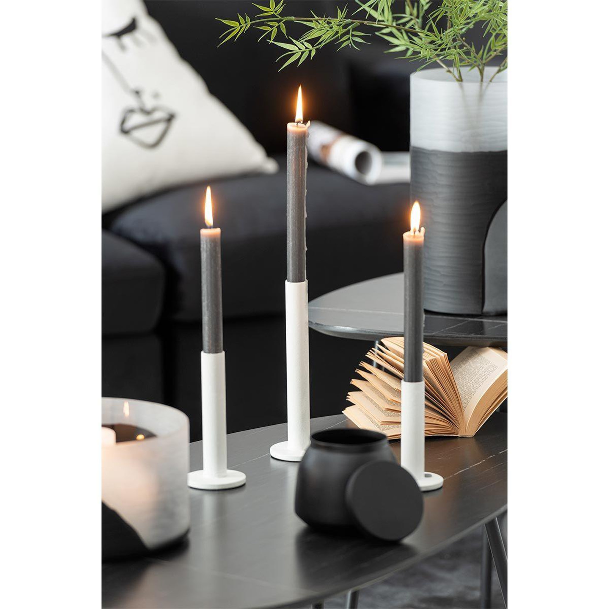 Voir la diapositive 3 : J-LINE Lot de 3 chandeliers déco  mat  21cm blanc