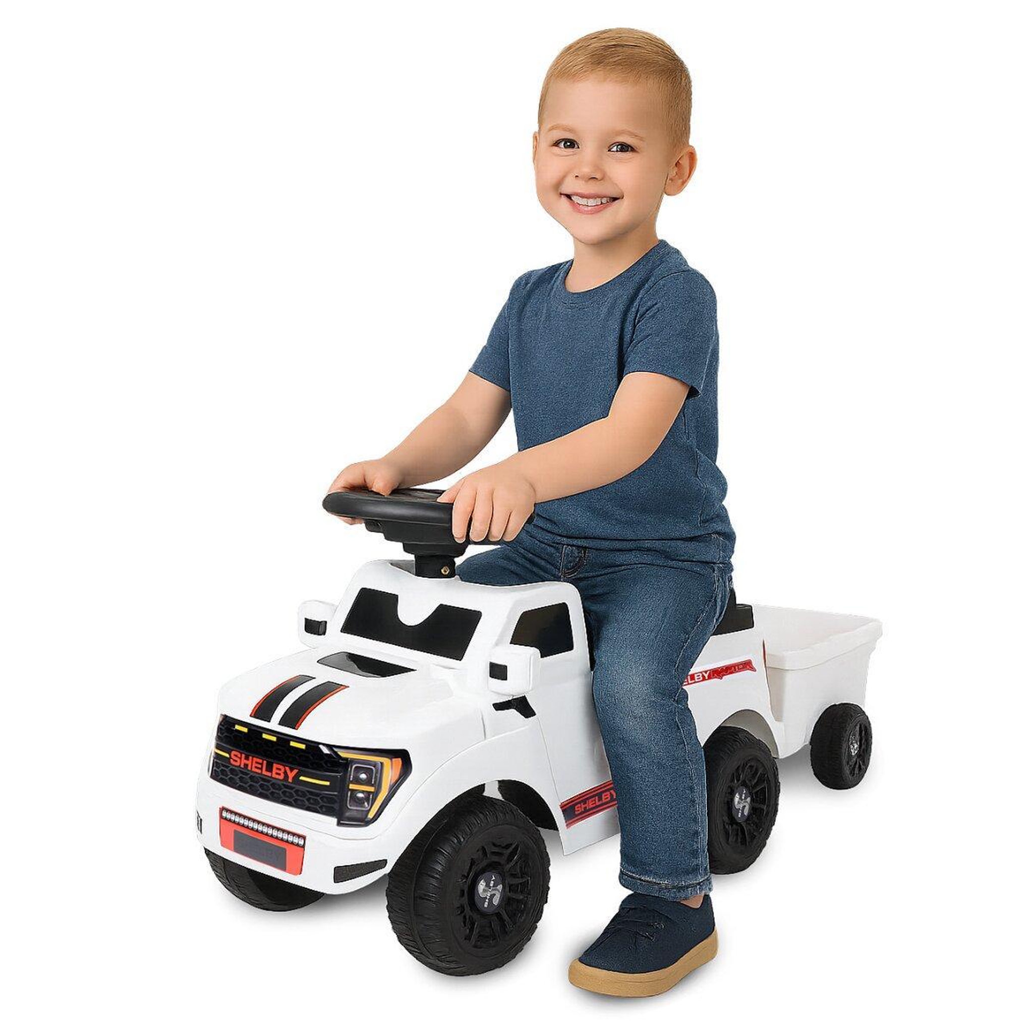 Voir la diapositive 3 : Jamara Porteur Ford F-150 Raptor blanc avec remorque