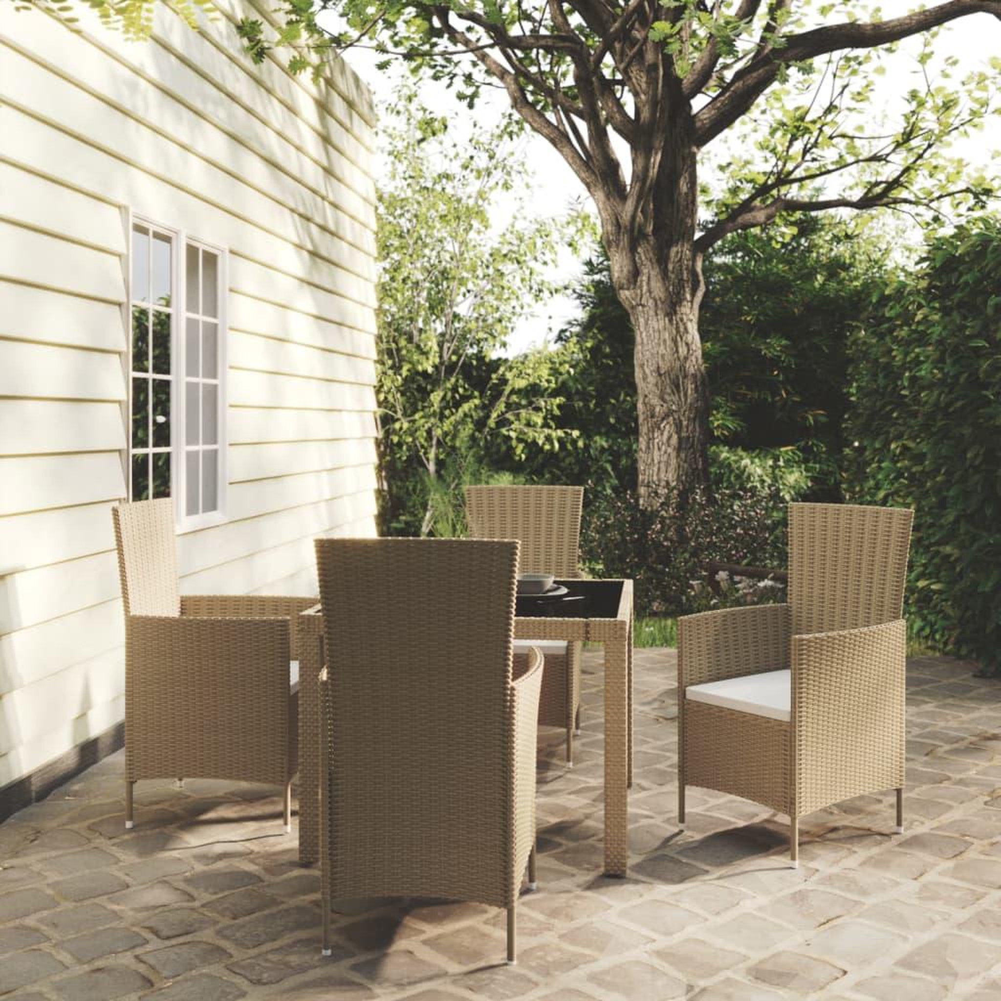 VIDAXL Ensemble a manger d'exterieur 5 pcs coussins Resine tressee