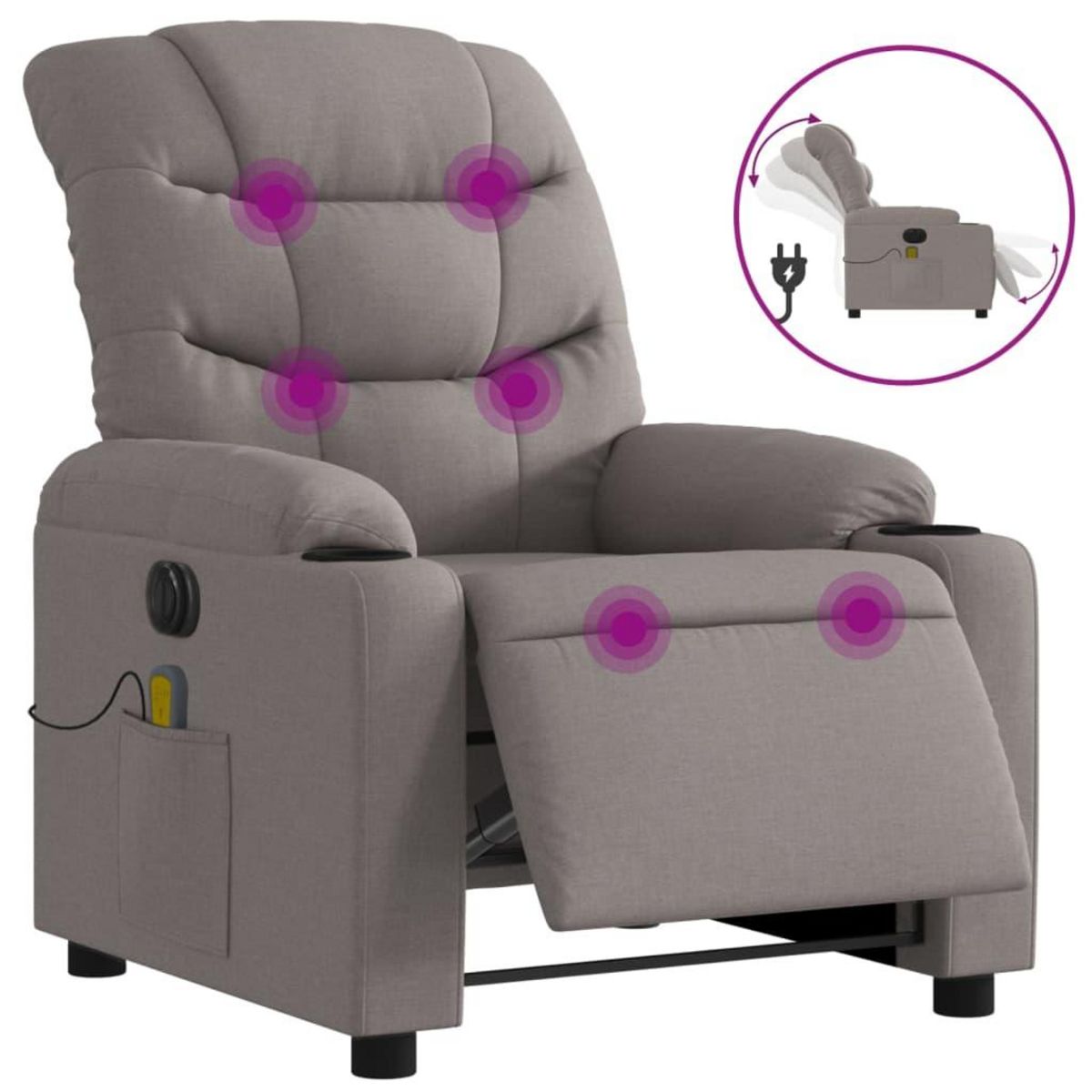 VIDAXL Fauteuil de massage inclinable electrique Taupe Tissu