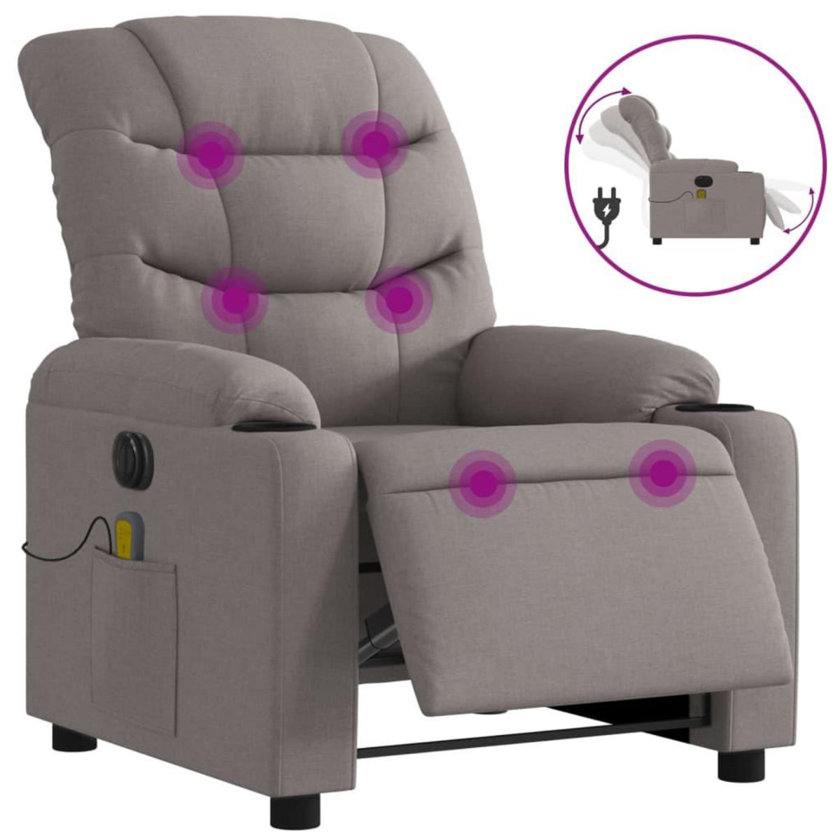 VIDAXL Fauteuil de massage inclinable electrique Taupe Tissu