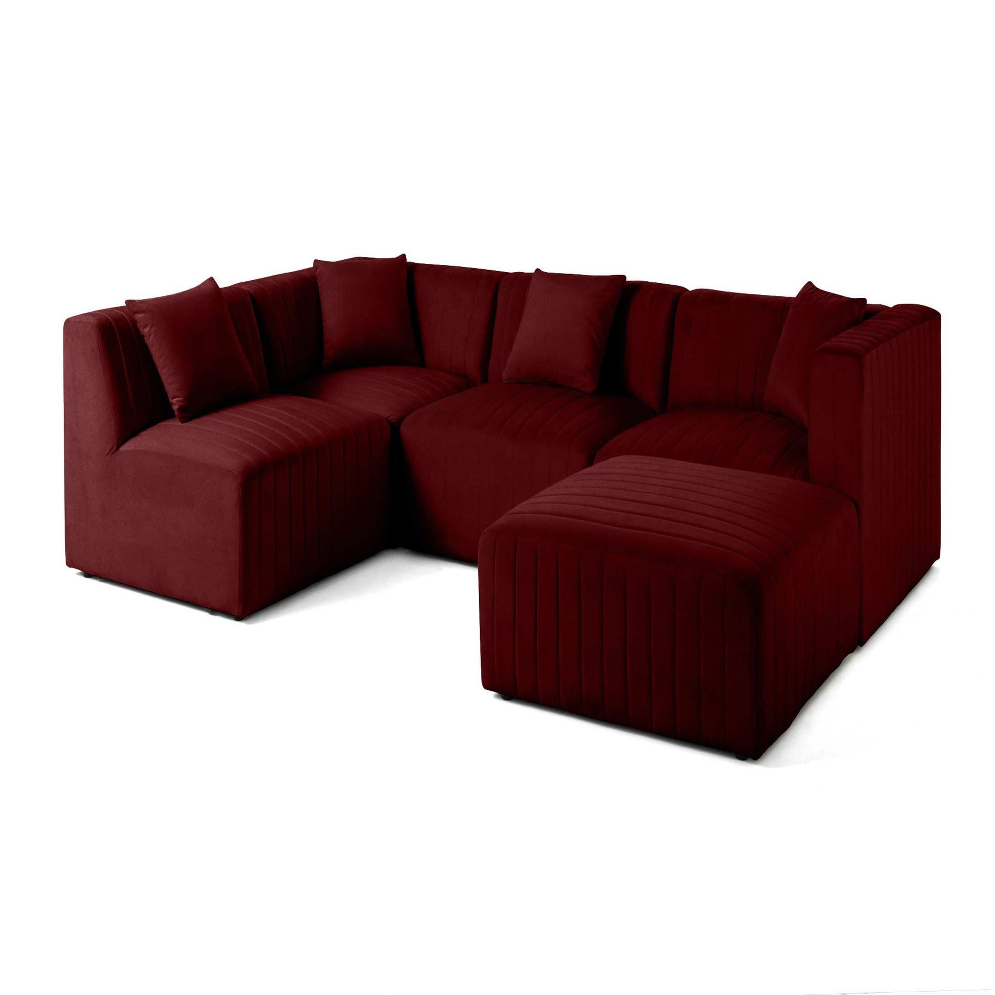 Voir la diapositive 2 : LISA DESIGN Nova - canapé modulable d'angle gauche - 5 places - avec pouf d'appoint - en velours