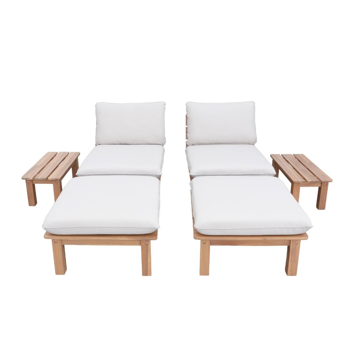 SWEEEK Lot de 2 bains de soleil modulables bois d'acacia naturel multi positions avec table - Mae