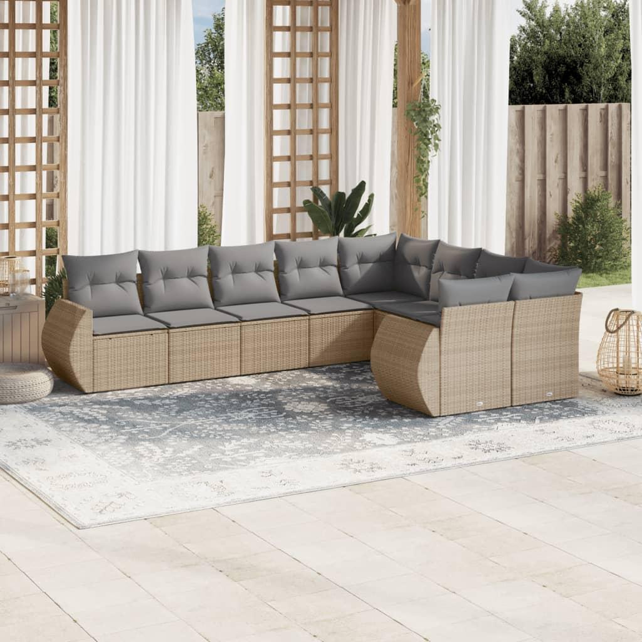 VIDAXL Salon de jardin avec coussins 9 pcs beige resine tressee