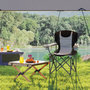 Voir la diapositive 4 : OUTSUNNY Chaise de camping pliante rembourrée - porte-gobelets, poches latérales rangement, sac isotherme - sac transport inclus - gris noir