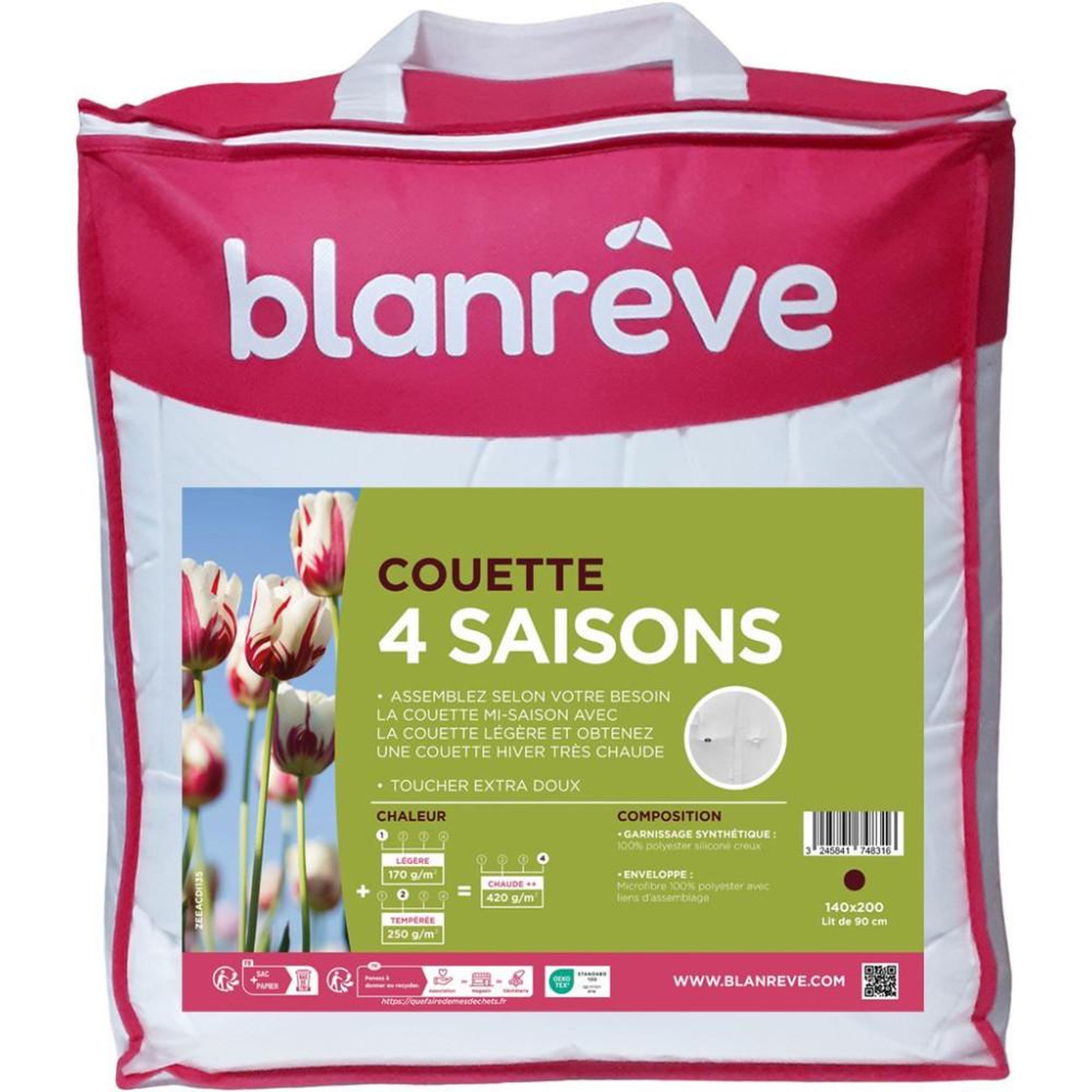 BLANREVE Couette - 140 x 200 cm - BLANReVE - 4 saisons - 420 g/m² - Blanc