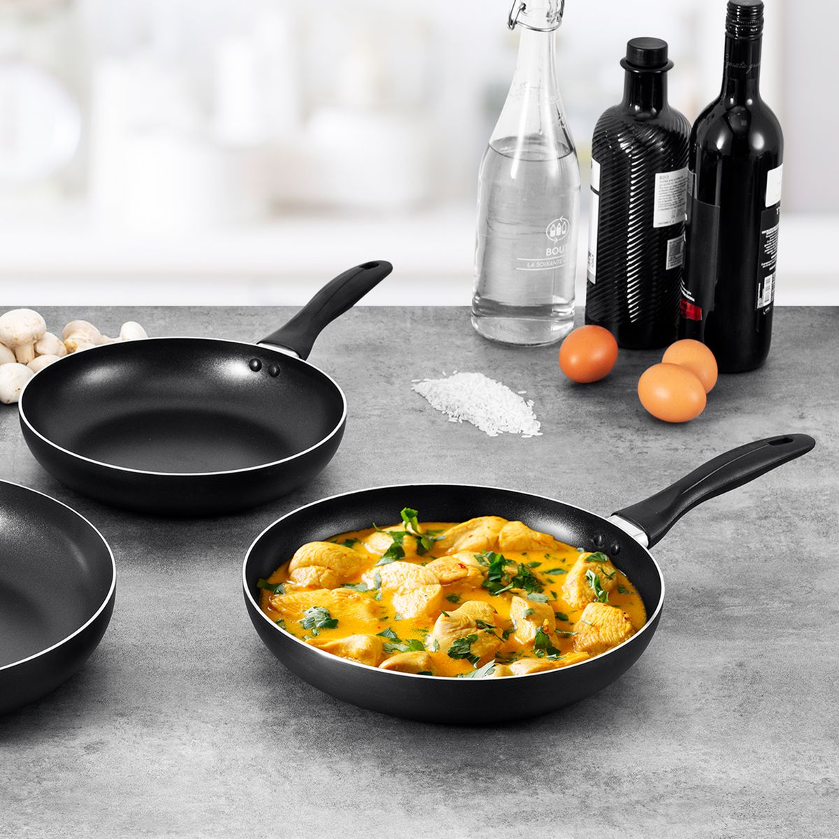 KITCHEN COOK Lot de 3 poêles en aluminium