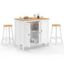 Voir la diapositive 1 : ID MARKET Ensemble table de bar îlot Achille et 2 tabourets bois blanc plateau façon hêtre