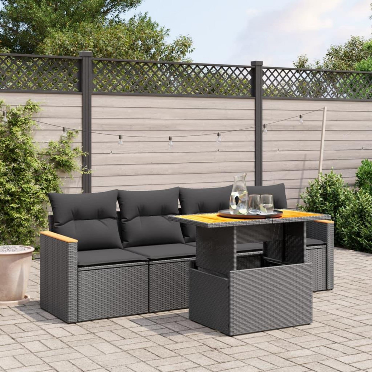 VIDAXL Salon de jardin 5 pcs avec coussins noir resine tressee