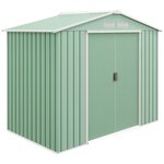 OUTSUNNY Abri de jardin - remise pour outils - cabanon porte verrouillable - dim. 213L x 130l x 185H cm - tôle d'acier vert pastel