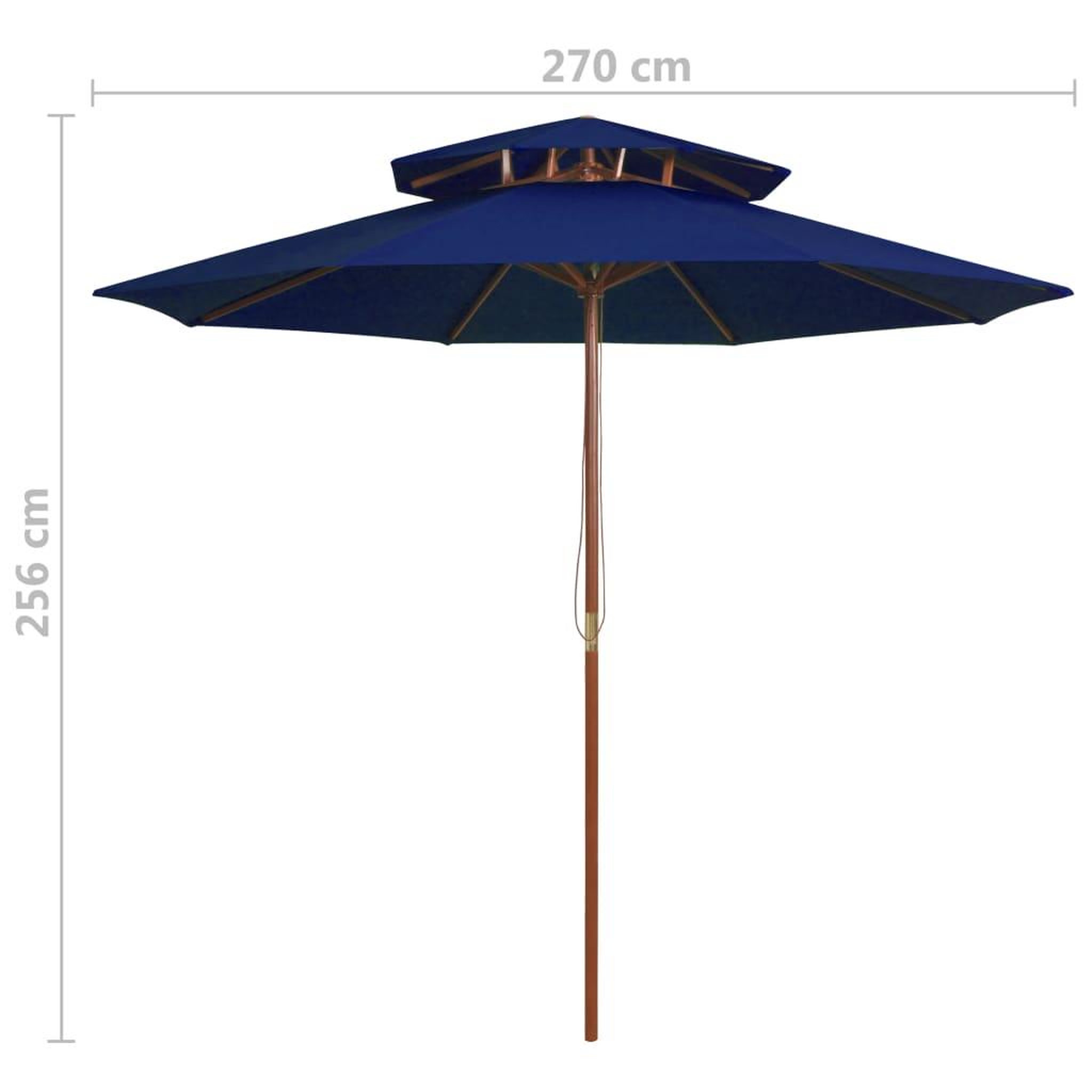 Voir la diapositive 6 : VIDAXL Parasol a deux etages avec mat en bois bleu 270 cm