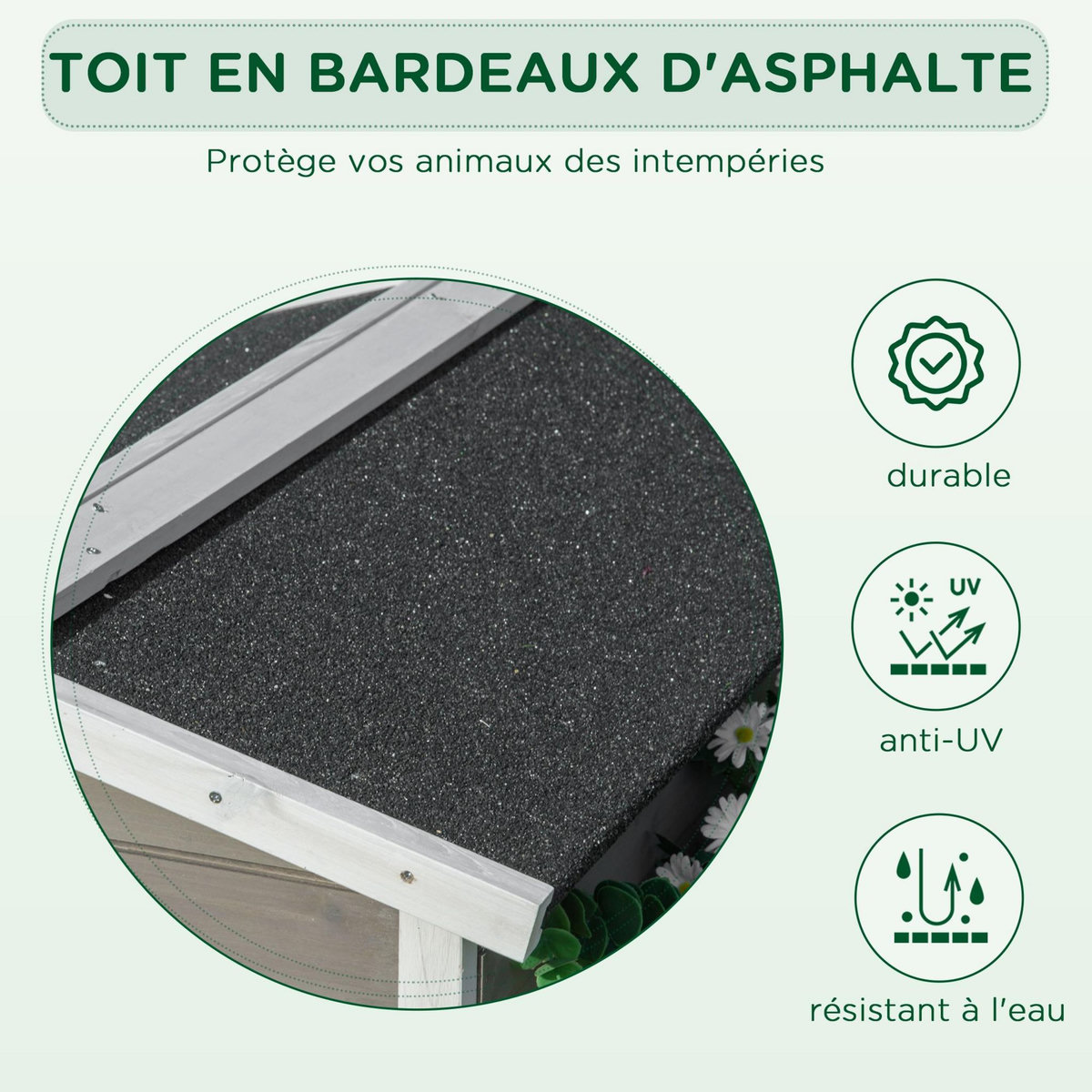 PAWHUT Maison lodge sur pied - niche villa chat petit chien - terrasse, toit bitumé, jardinière, 2 portes - bois sapin pré-huilé peint