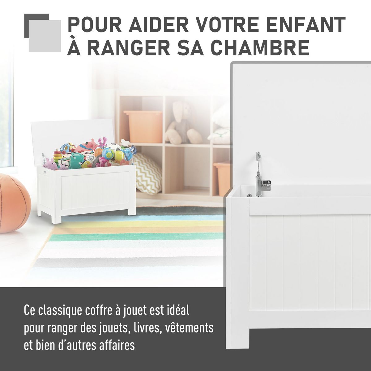 HOMCOM HOMCOM Coffre malle de rangement 81L x 40l x 46H cm MDF blanc