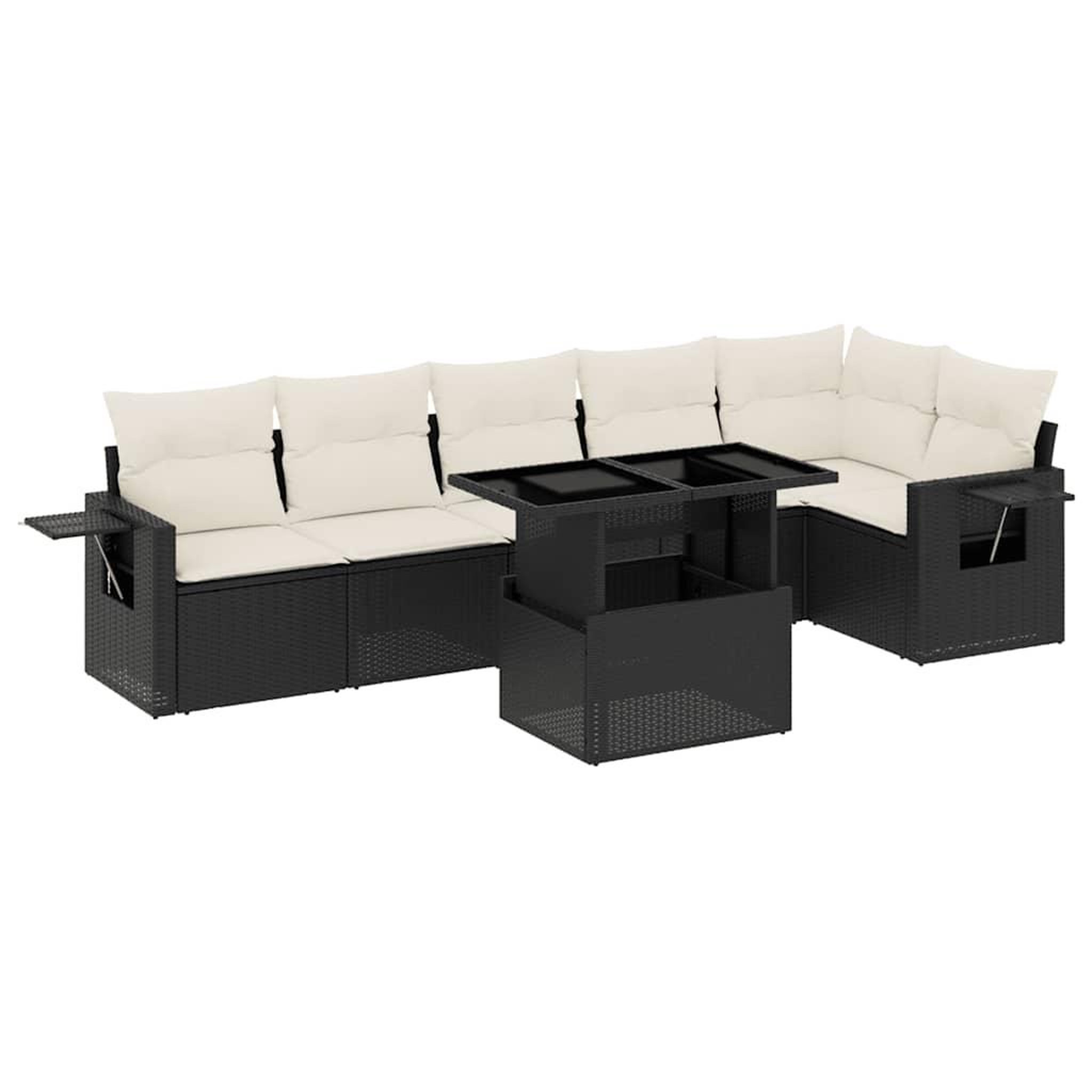 Voir la diapositive 2 : VIDAXL Salon de jardin 7 pcs avec coussins noir resine tressee