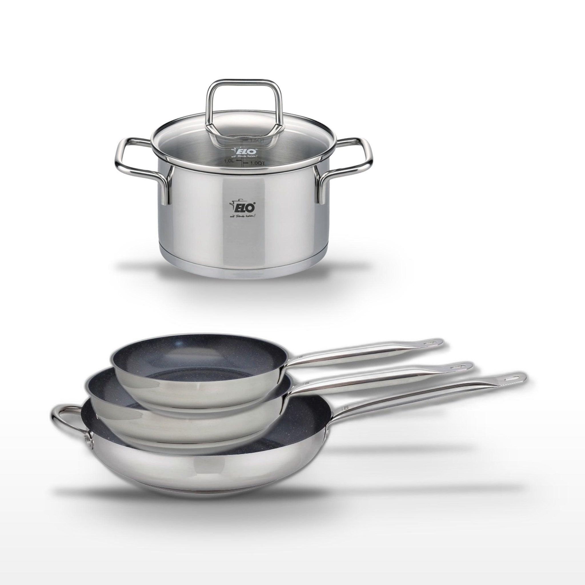 ELO Lot de 3 poêles 24/28/32 cm elo profi therm platinum et faitout 20 cm