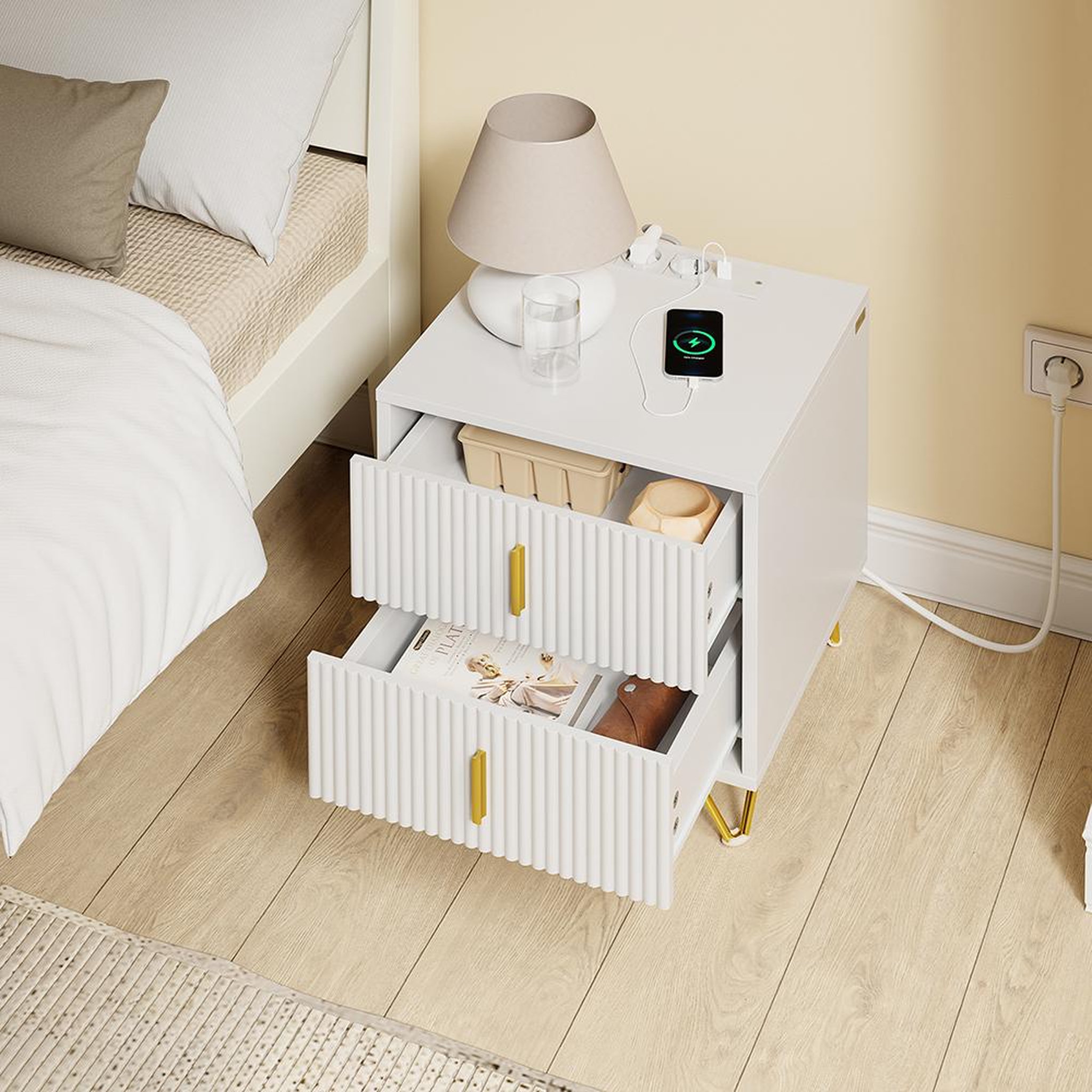 Voir la diapositive 4 : SOBUY Chevet avec 2 tiroirs blanc 40x36x47 cm FBT115-E-W