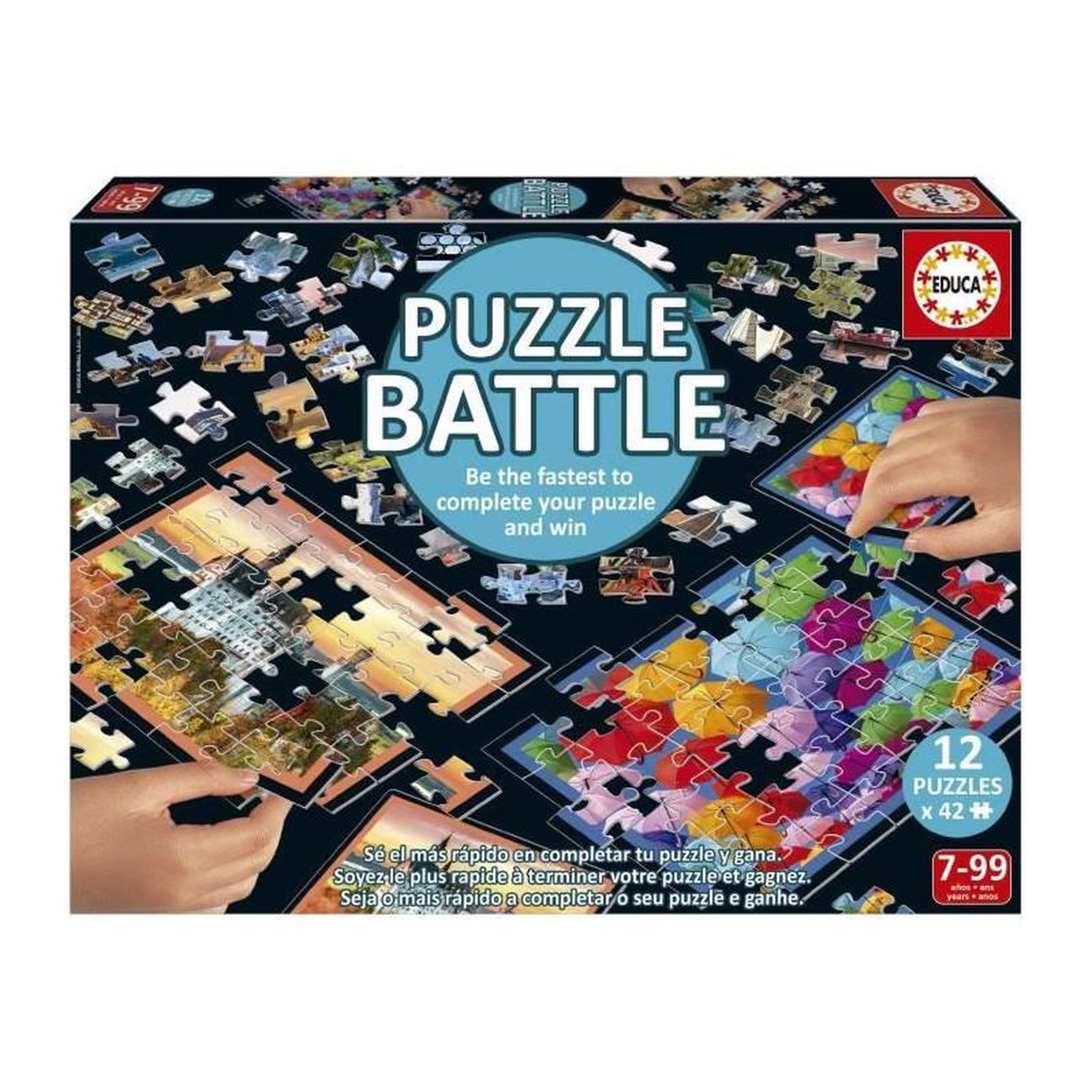 EDUCA Puzzle 12 x 42 pièces - Battle Travel - Voyage et cartes - Educa