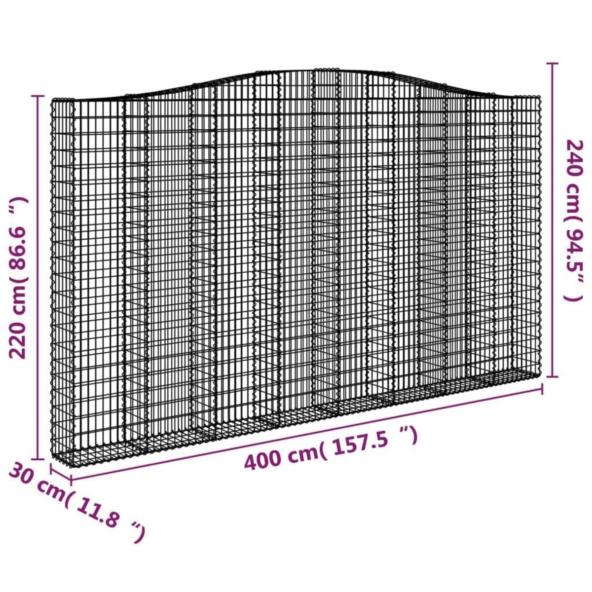 VIDAXL Paniers a gabions arques 2 pcs 400x30x220/240 cm Fer galvanise