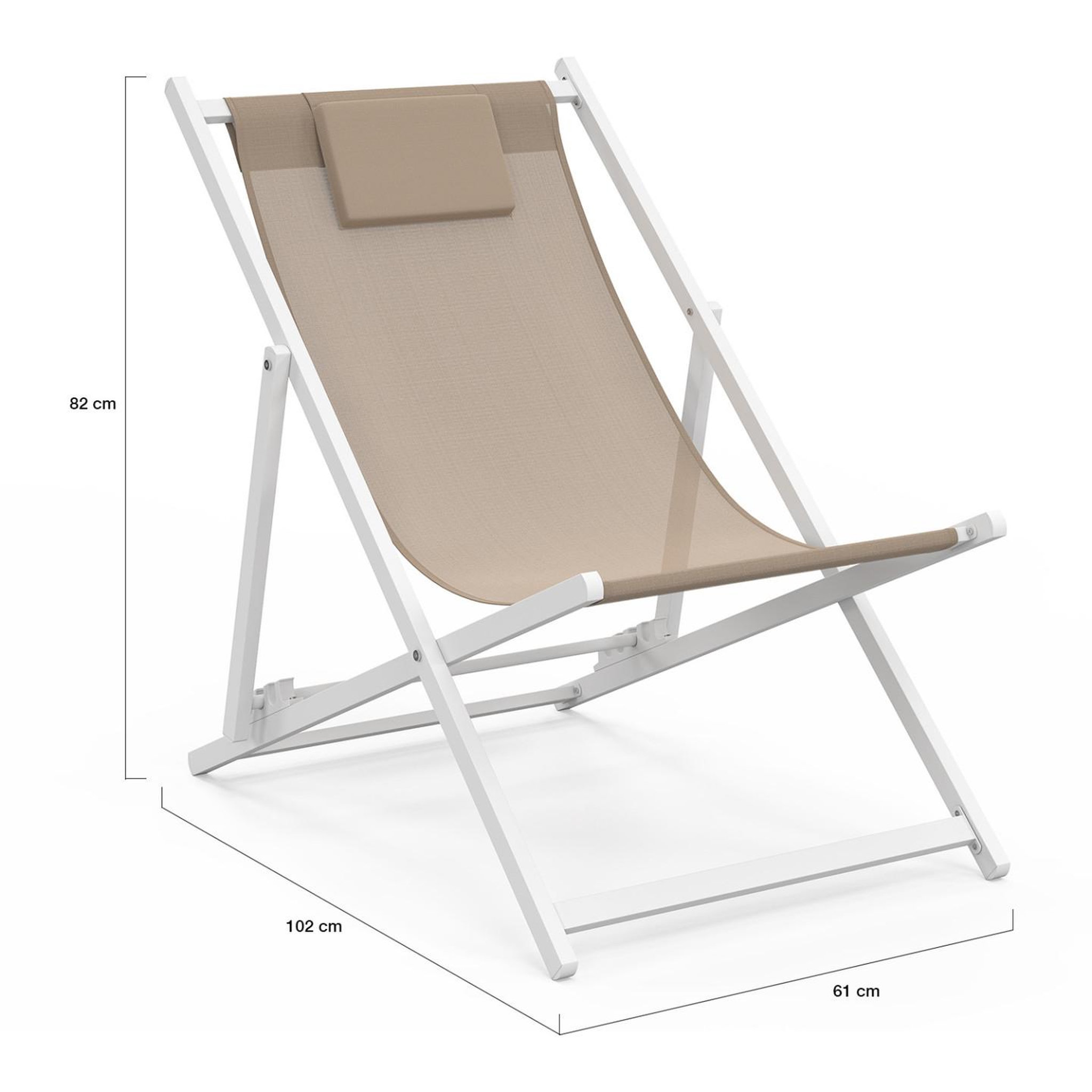 Voir la diapositive 5 : ID MARKET Lot de 2 chiliennes en métal blanc lota toile textilène beige