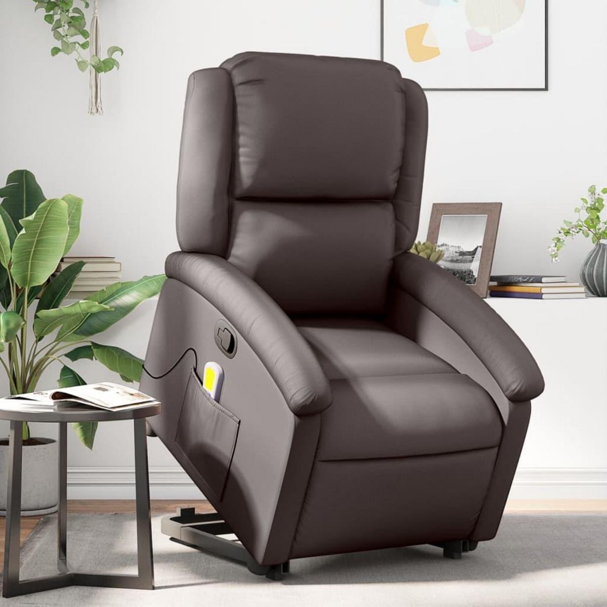 VIDAXL Fauteuil inclinable de massage marron fonce cuir veritable