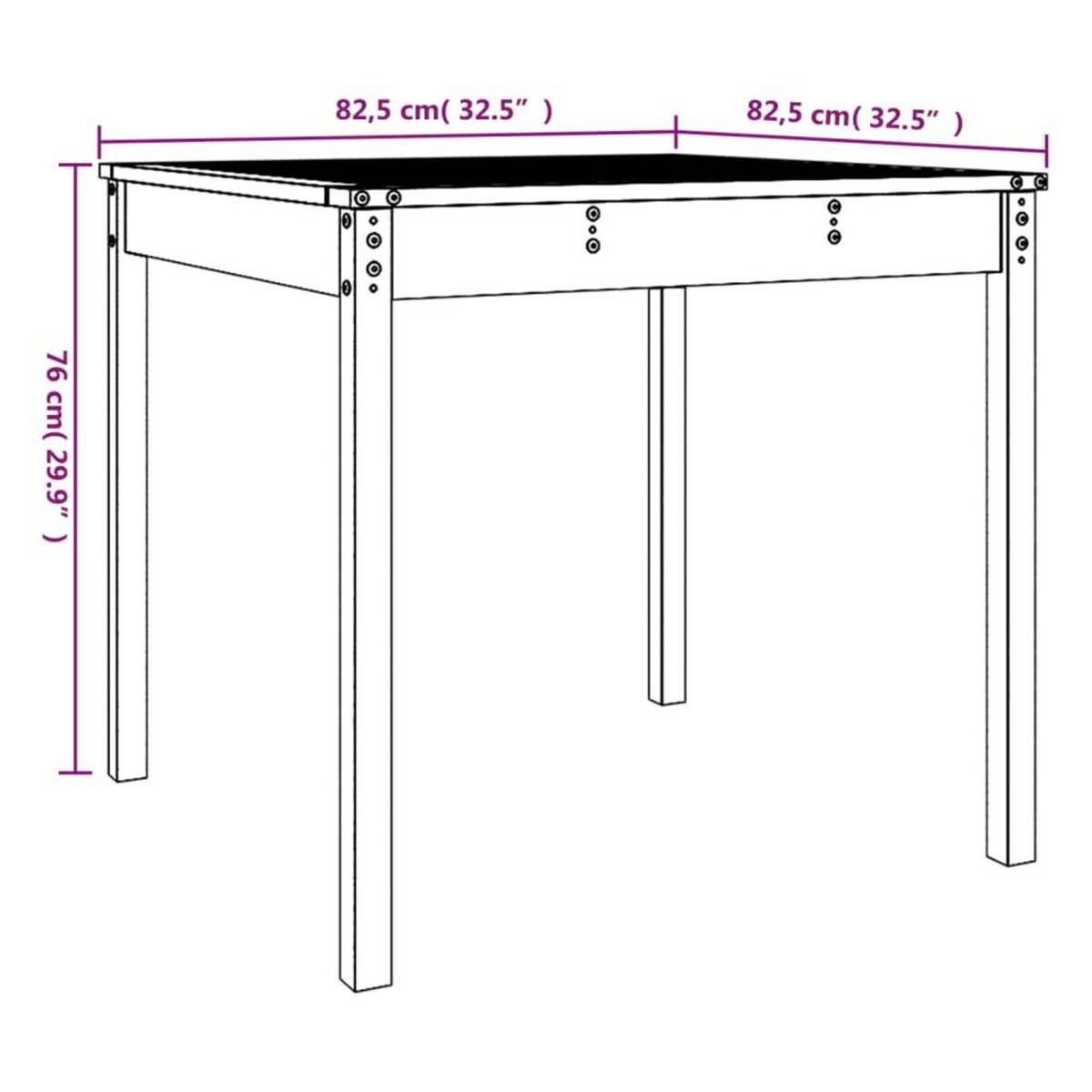 VIDAXL Table de jardin noir 82,5x82,5x76 cm bois massif de pin