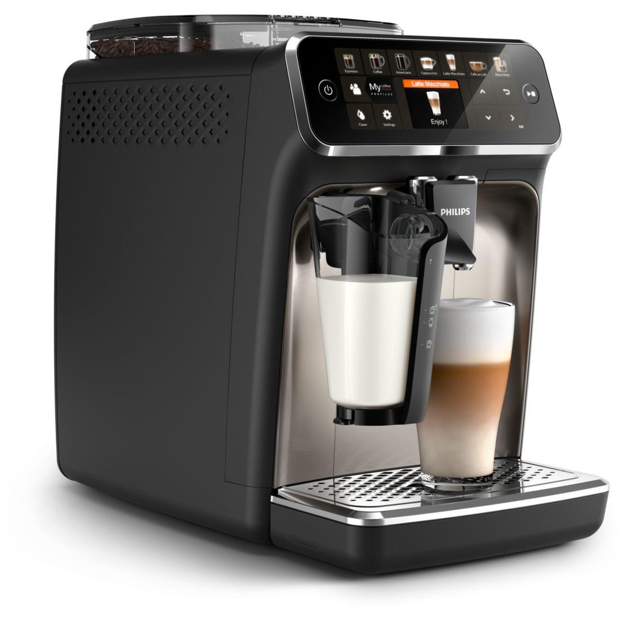 Voir la diapositive 2 : Philips Expresso broyeur ep5447/90 machine à café à grain grise série 5400 lattego