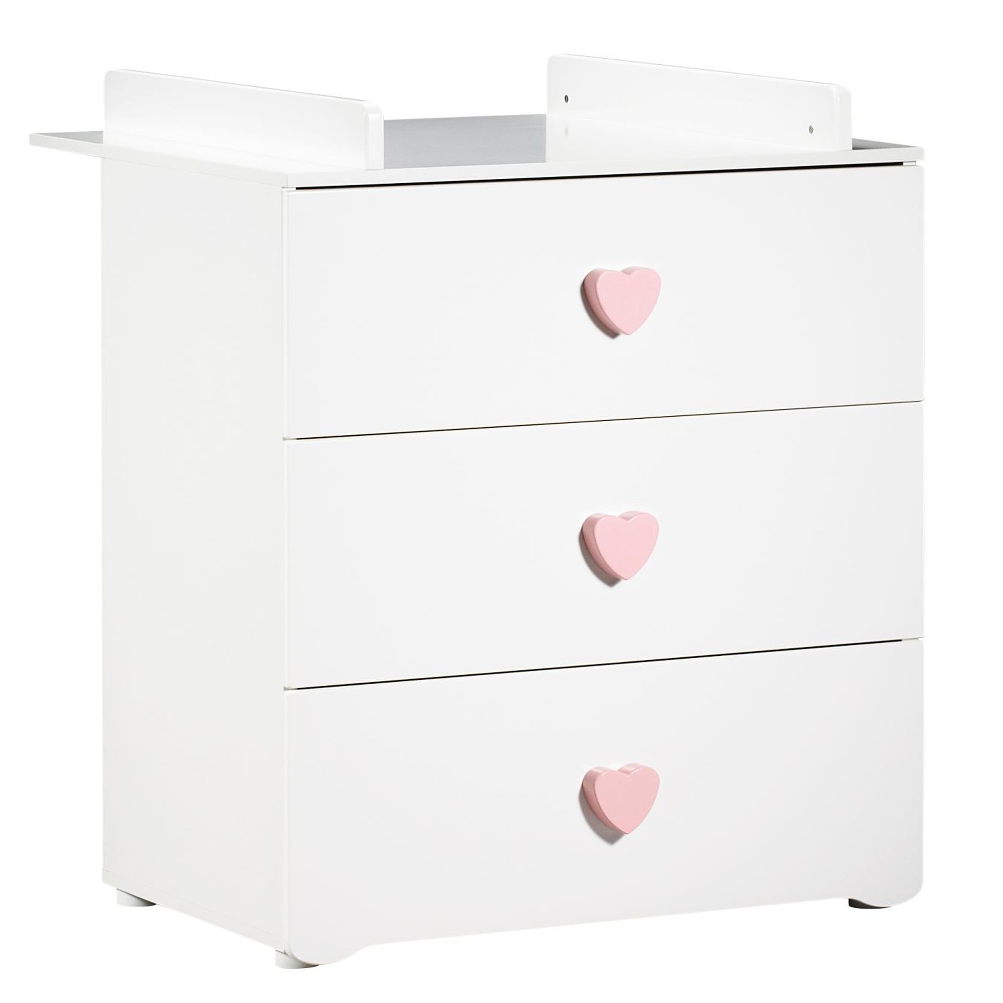 Voir la diapositive 1 : BABY PRICE Commode à langer 3 tiroirs NEW BASIC Boutons C&oelig;ur Rose