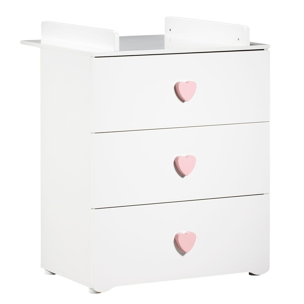 BABY PRICE Commode à langer 3 tiroirs NEW BASIC Boutons C&oelig;ur Rose