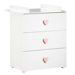 BABY PRICE Commode à langer 3 tiroirs NEW BASIC Boutons C&oelig;ur Rose