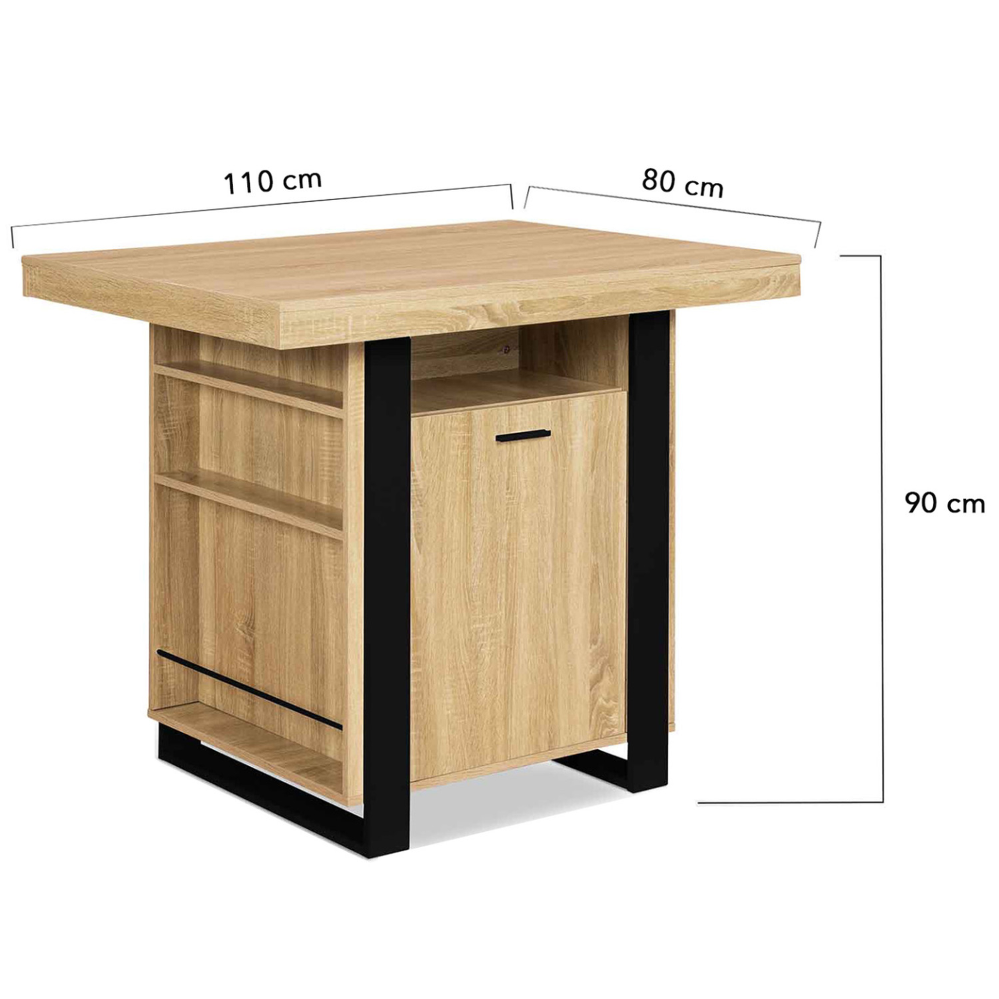 Voir la diapositive 5 : ID MARKET Ilot central phoenix 110 cm bois et noir avec rangements