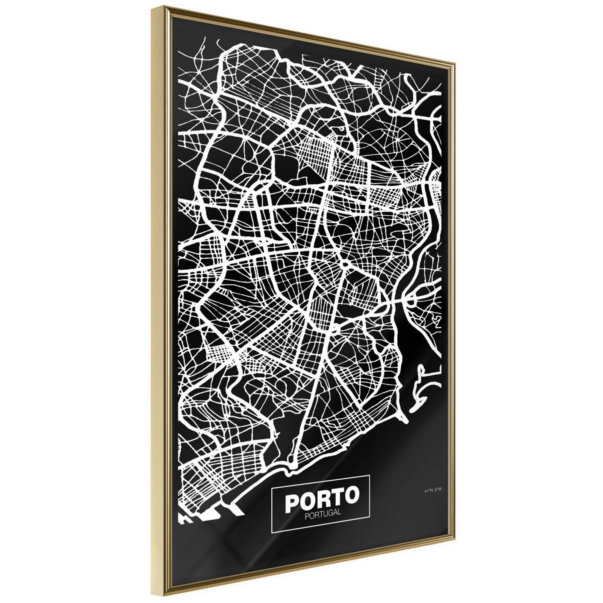 Voir la diapositive 1 : Paris Prix Affiche Murale Encadrée  City Map Porto Dark