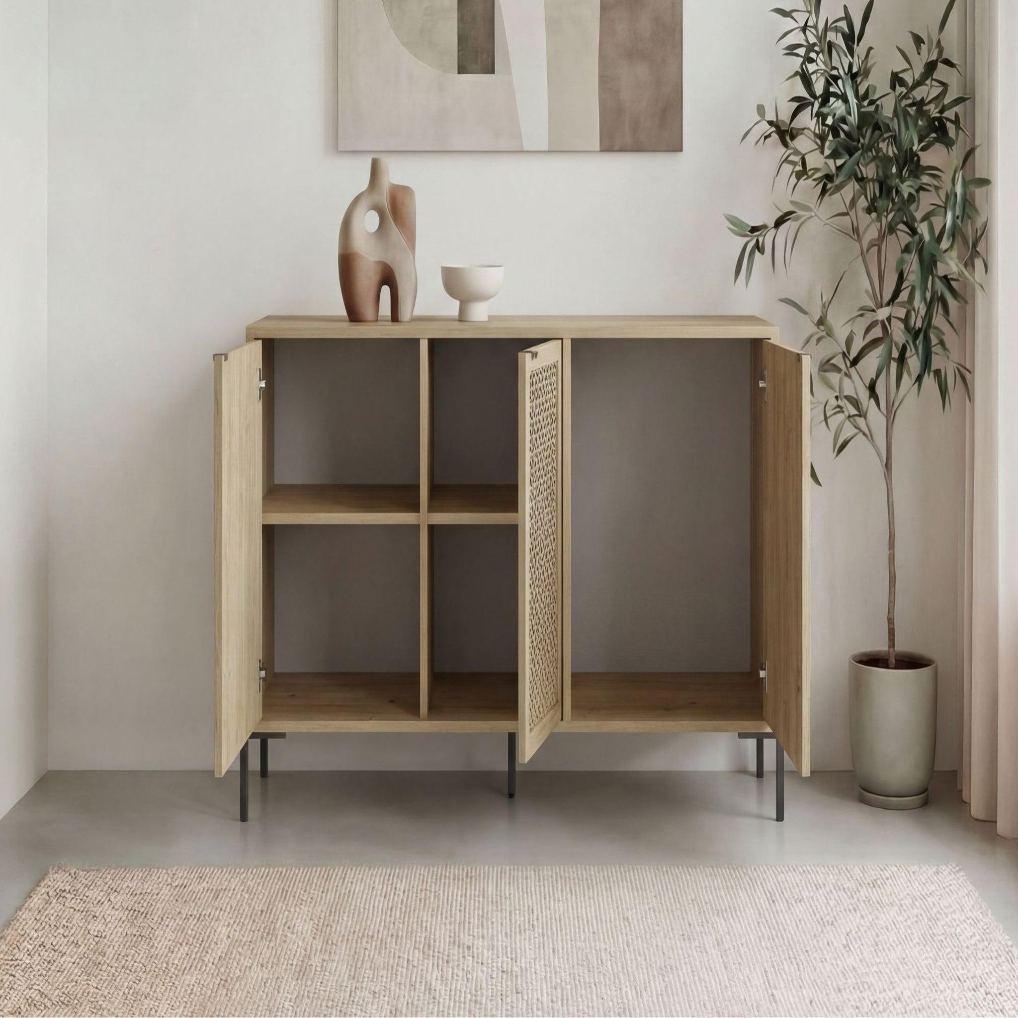 Voir la diapositive 5 : CASANOVA PARIS Stera - buffet 3 portes 125cm en mélamine - chêne clair