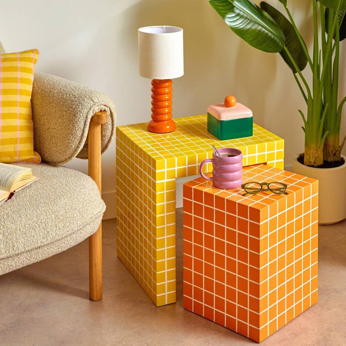 ATMOSPHERA Lot de 2 Tables d'Appoint  Betsy  45cm Jaune & Orange