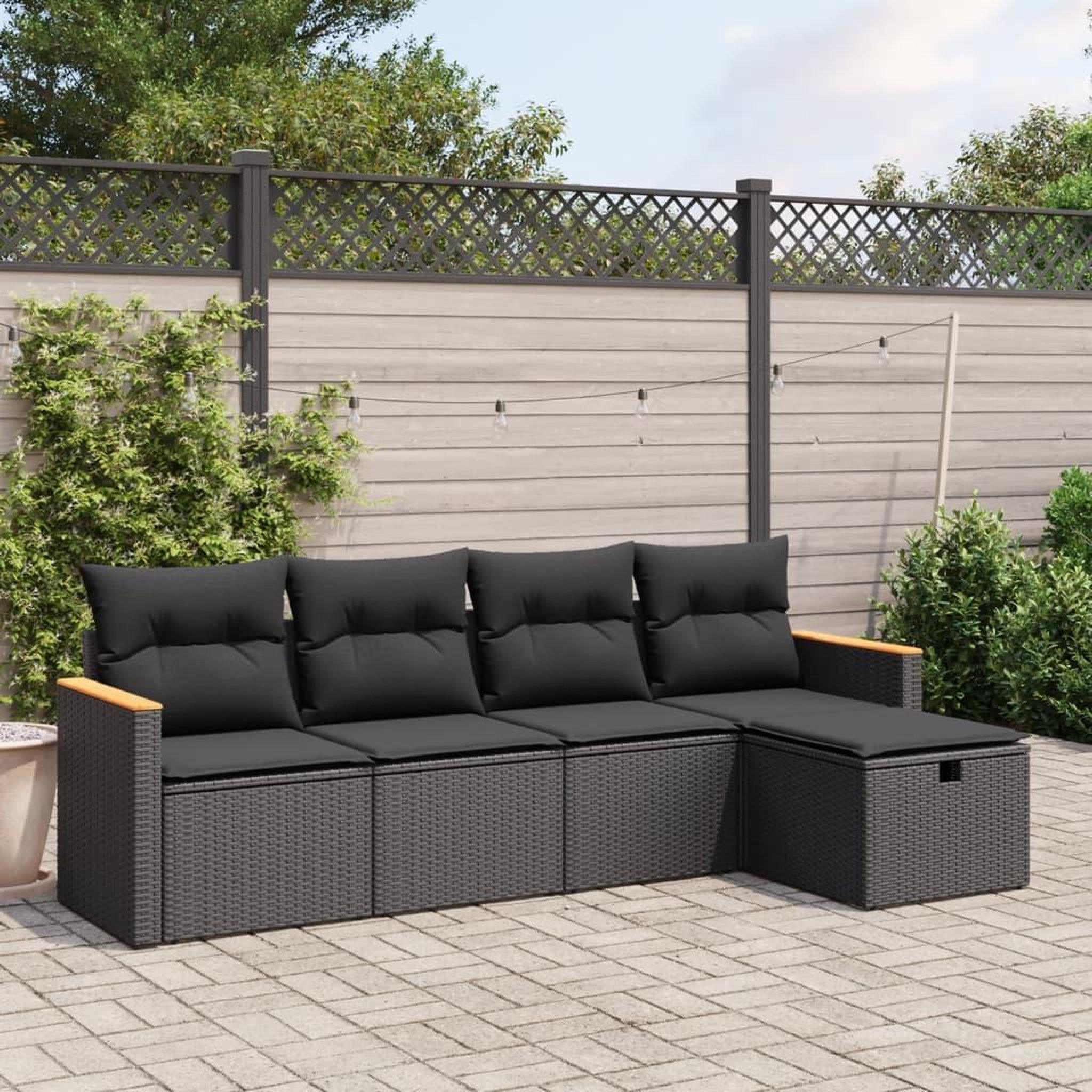 VIDAXL Salon de jardin 5 pcs avec coussins noir resine tressee